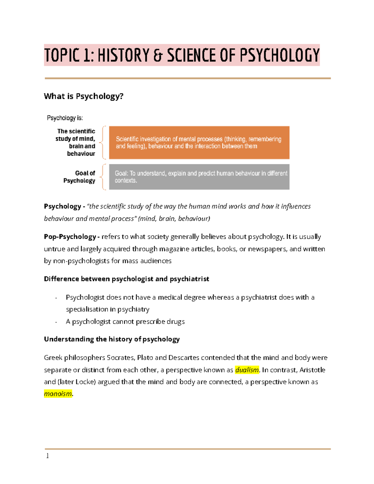 PSY 101: Topic 1 - History and Science of Psychology - Studocu