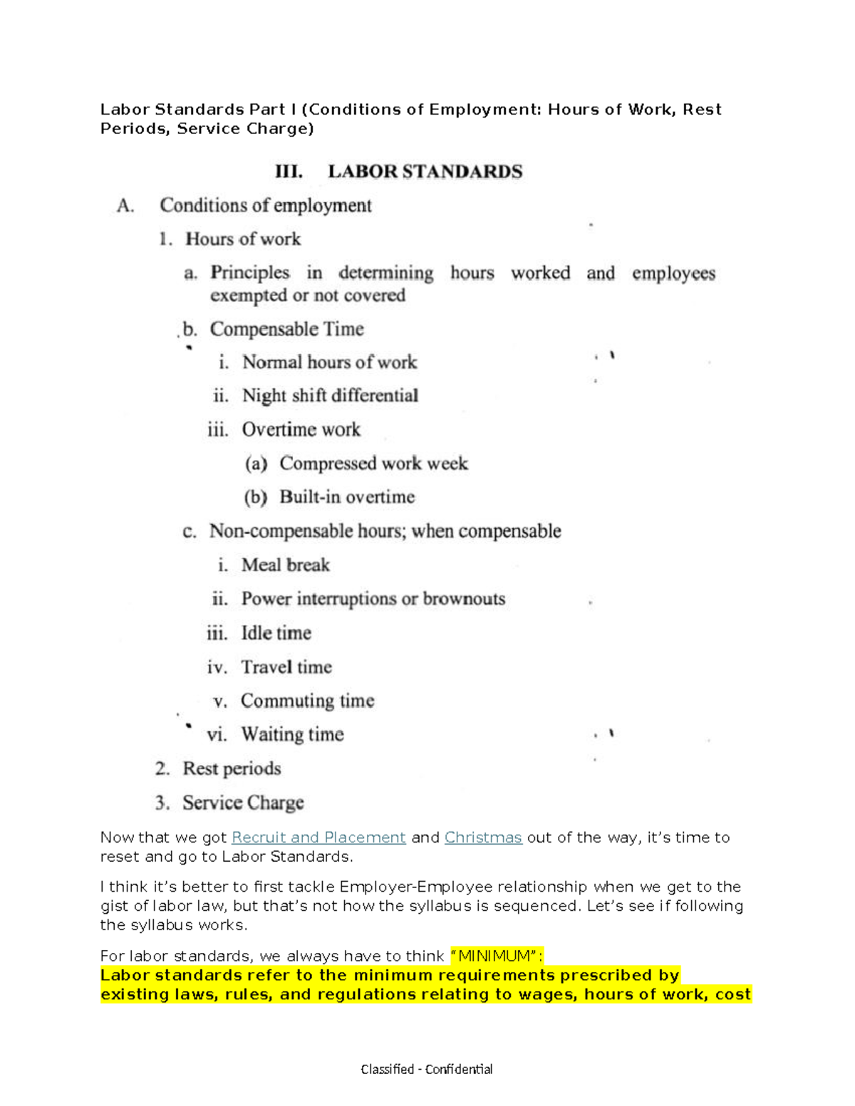 Labor Standards Conditions of Employment - Labor Standards Part I ...