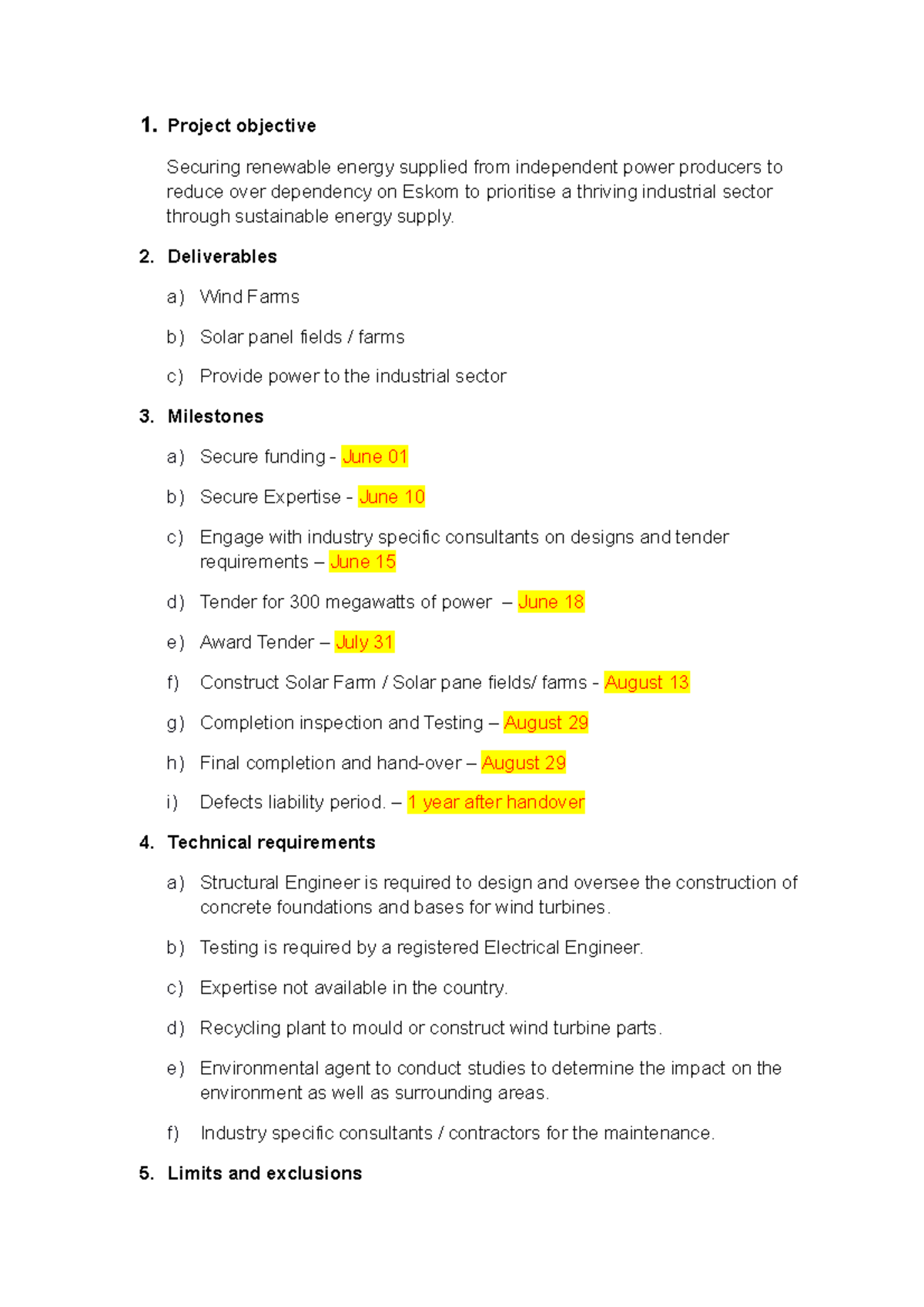 Project Scope Statement: Renewable Energy Initiative - SEC 101 - Studocu