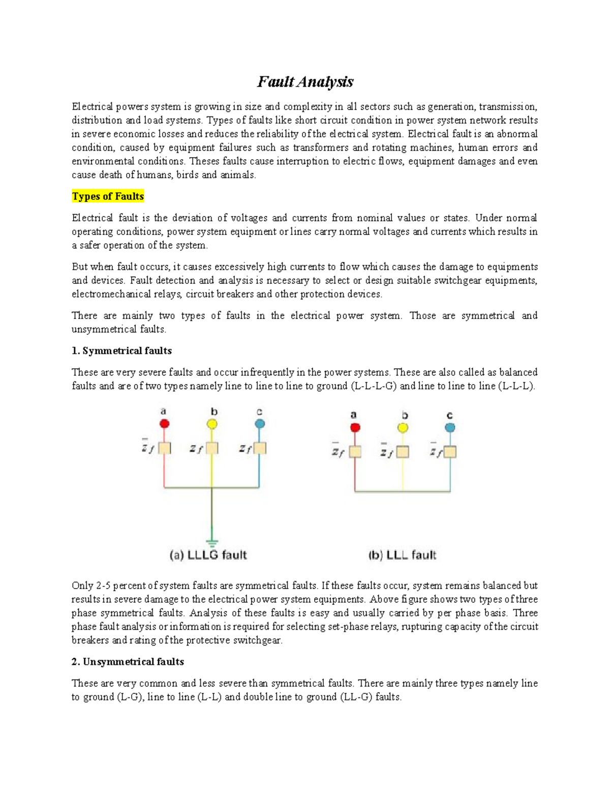 Types Of Faults In Electrical System