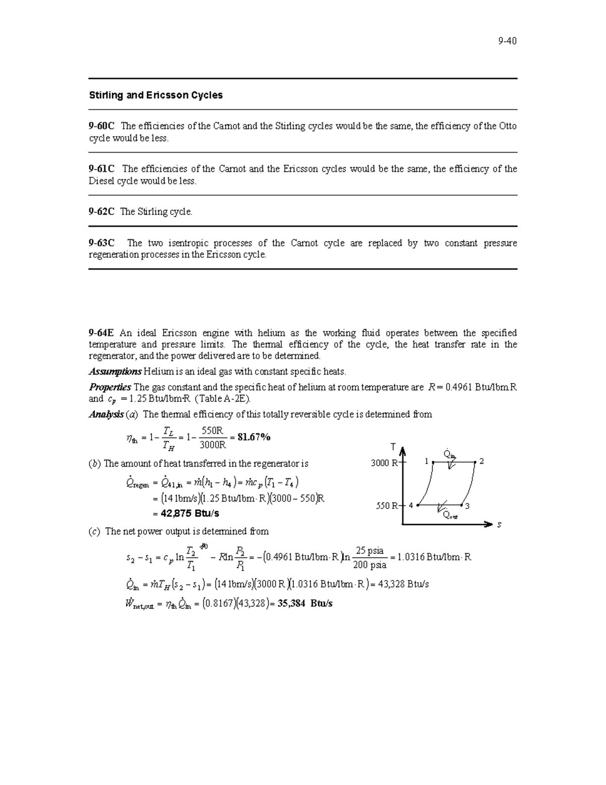 Thermo 5th Edition Chapter 09: Stirling & Ericsson Cycles Analysis ...
