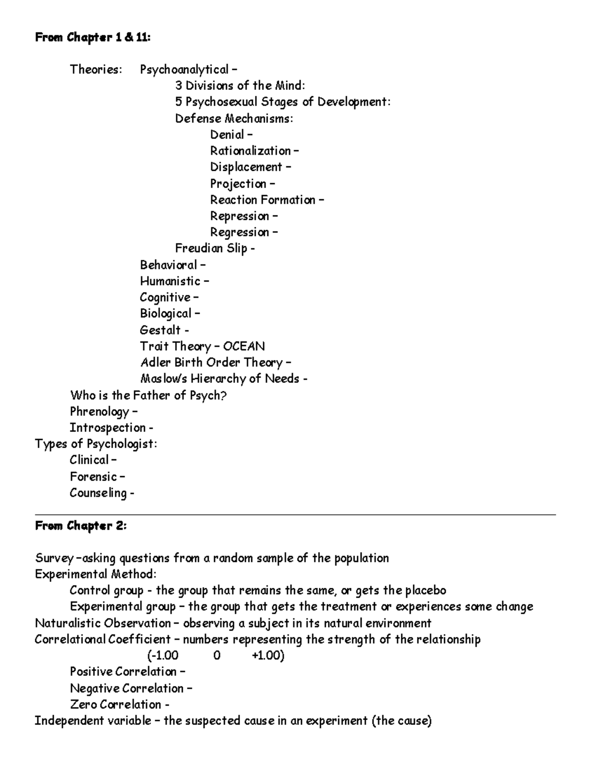 Midterm Study Guide: Key Theories & Concepts (PSY 101) - Studocu