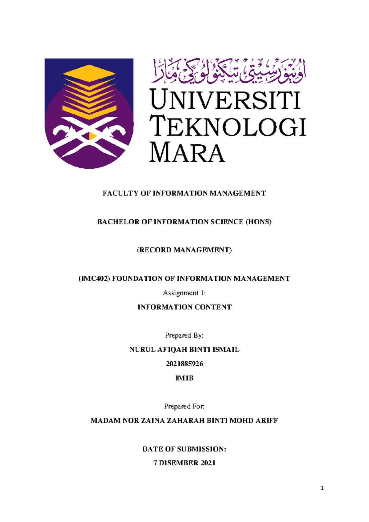 Knowledge Management - INDIVIDUAL ASSIGNMENT - COLLEGE OF COMPUTING ...