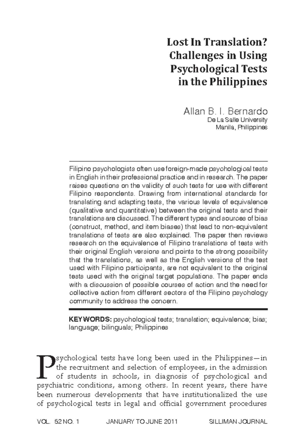 Challenges in Using Psychological Tests in the Philippines: A Study ...