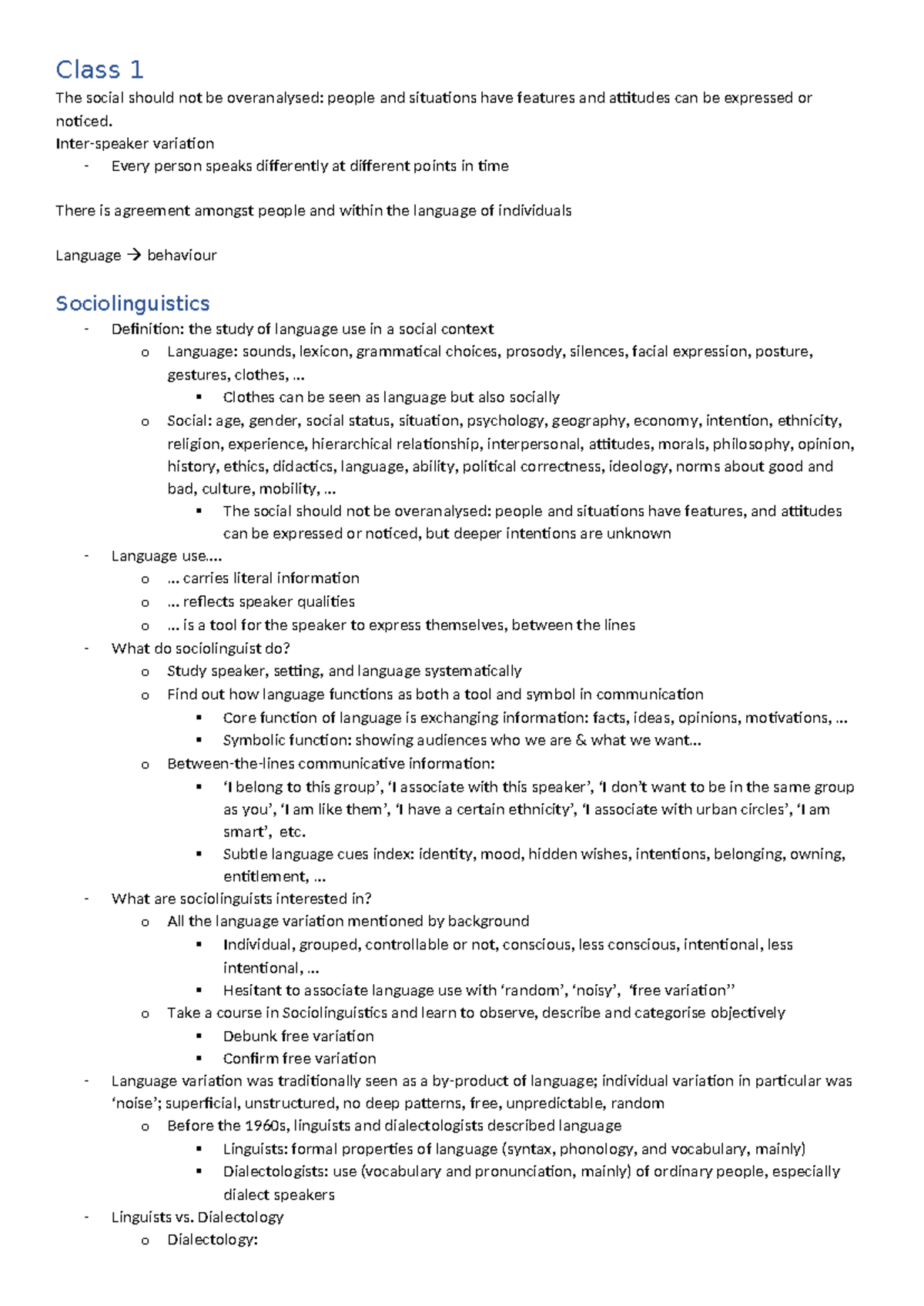 Sociolinguistics: Lecture & Chapter Notes Overview - Studeersnel