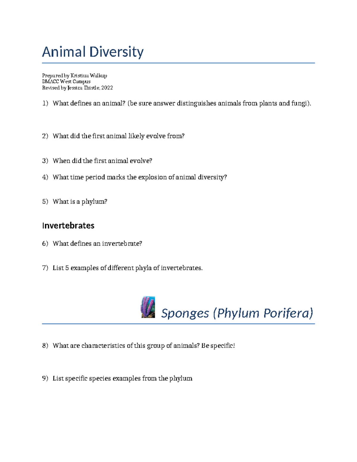 Animal Diversity Lab Notes: Key Concepts and Phyla Analysis - Studocu