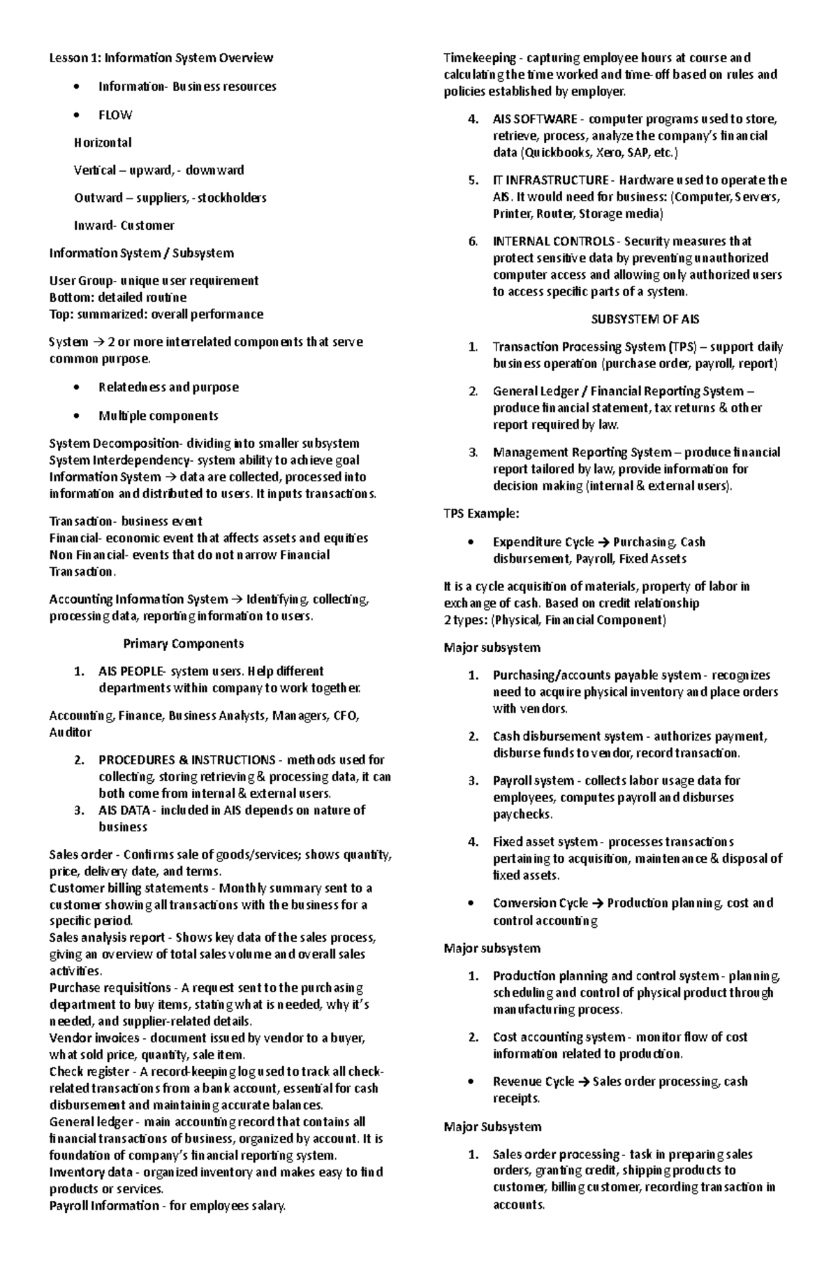 AIS 101: Lesson 1 - Overview of Information Systems and Internal ...
