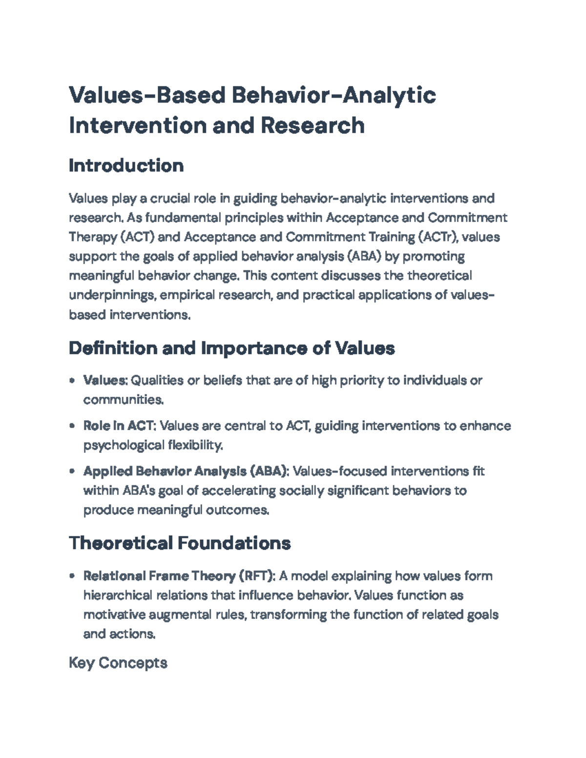 Values-Based Interventions in ABA: The Role of Values in ACT - Values ...