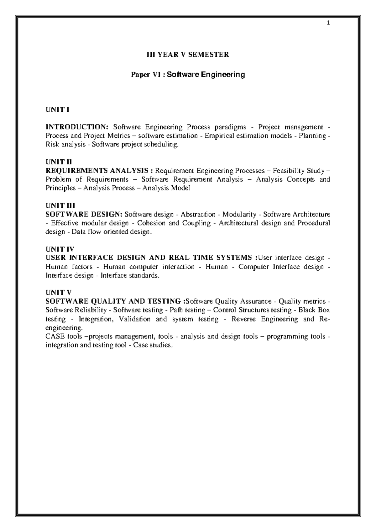 Software Engineering Overview - BBA 1 Year Sem V Paper VI - Studocu