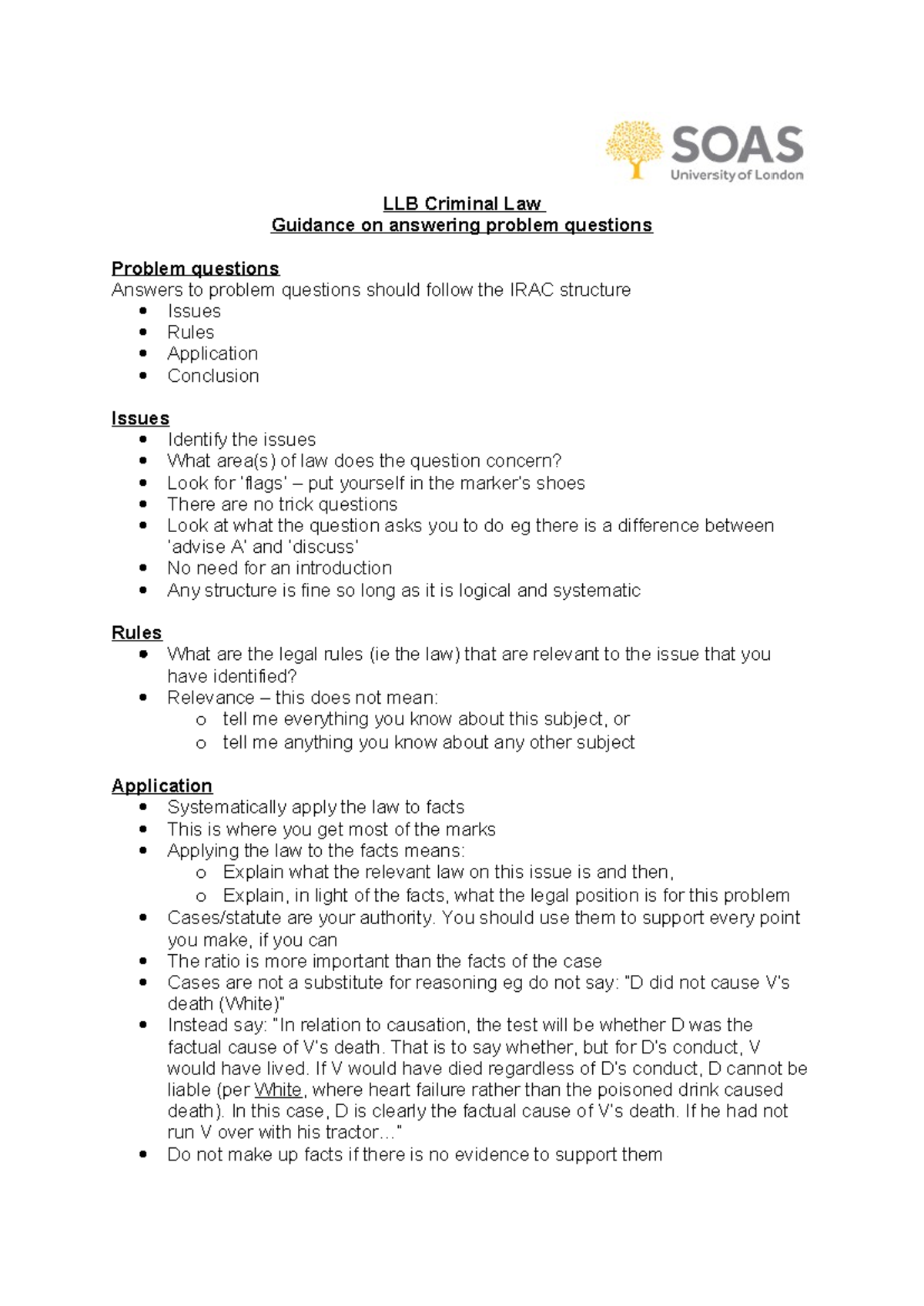 Guidance on answering problem questions - LLB Criminal Law Guidance on ...