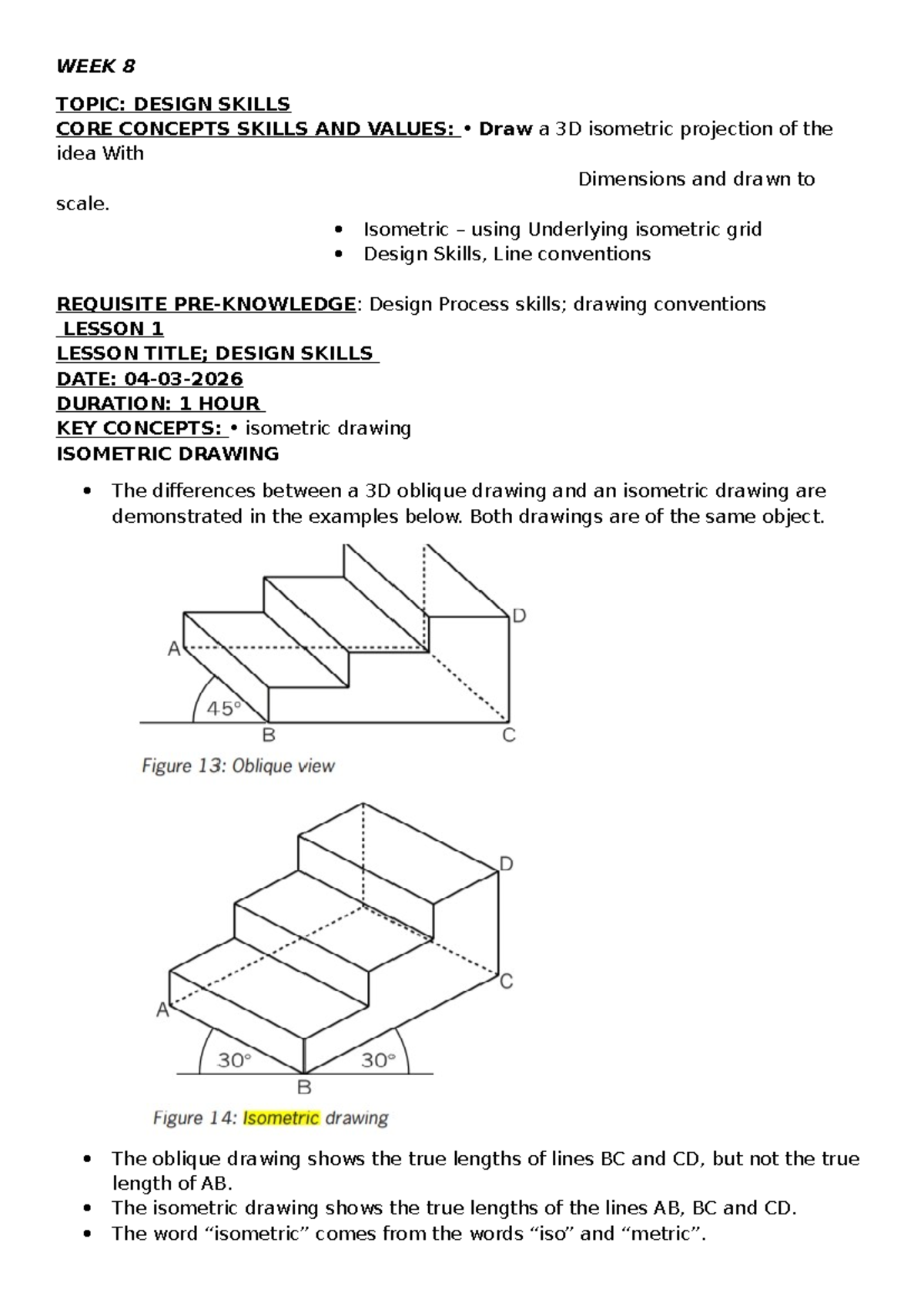 GR 8 Technology: Week 8 Lesson on Isometric Drawing Skills - Studocu