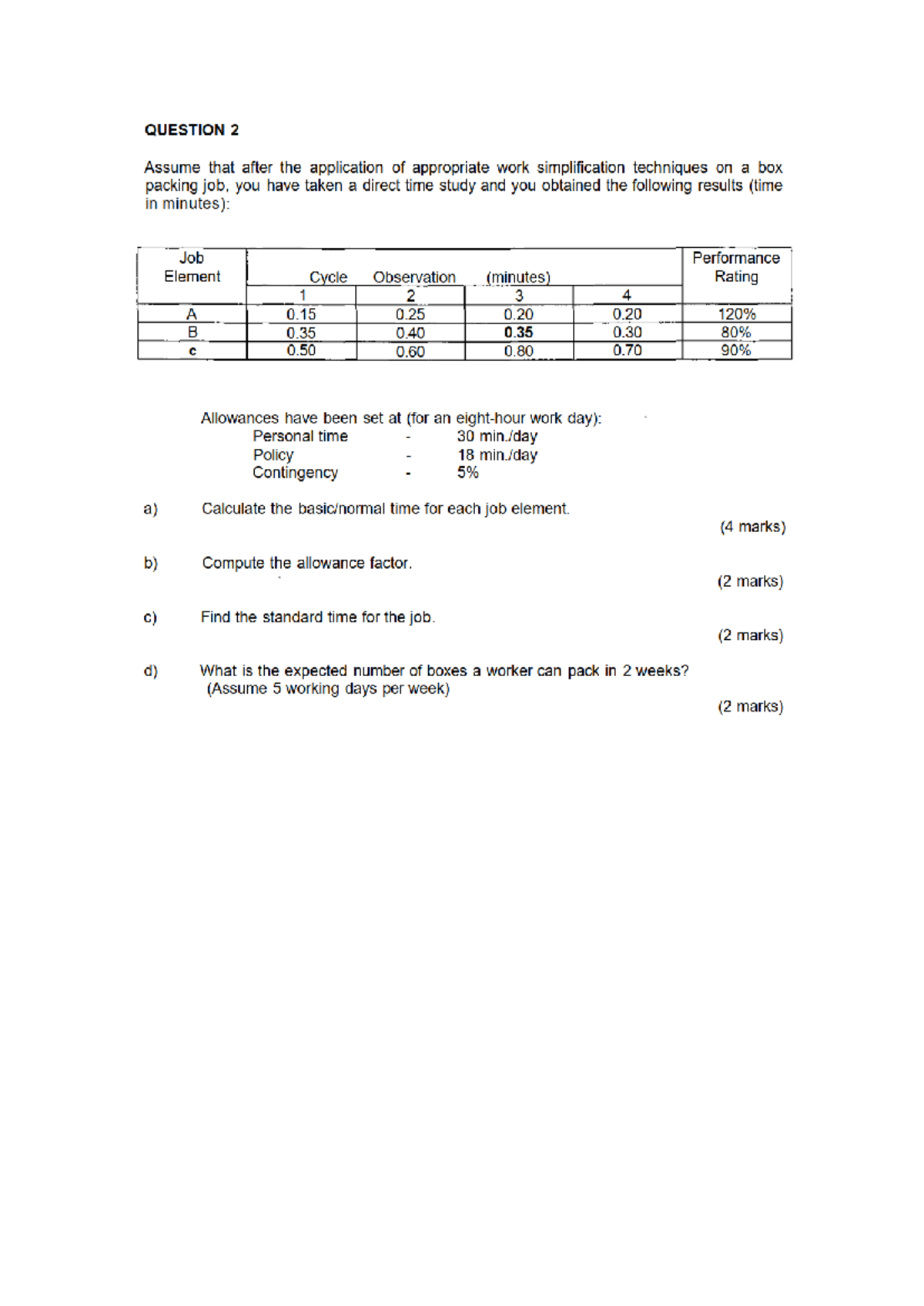 Topic 7 Exercise: Time Study Analysis for Box Packing Job - Studocu