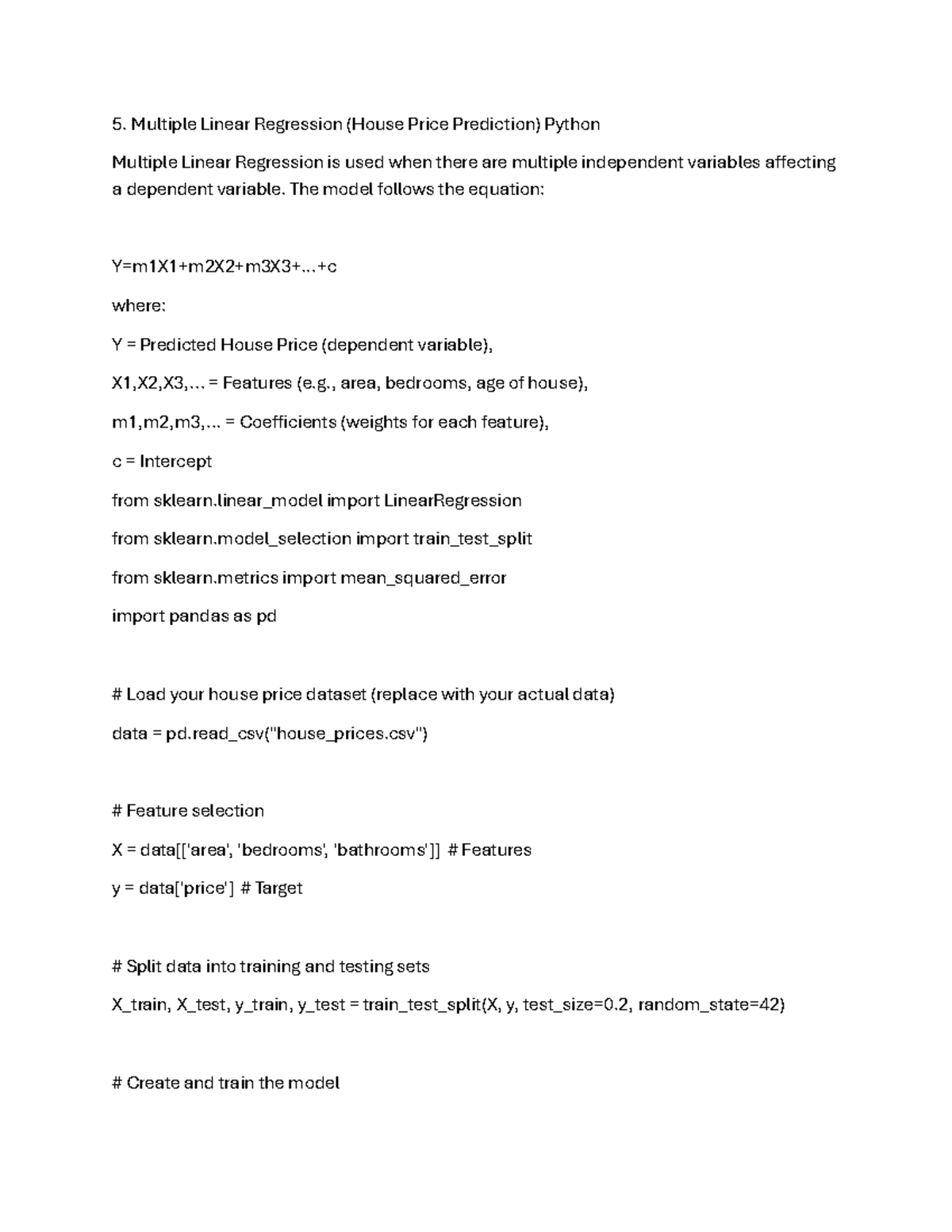 MLExp-5: Multiple Linear Regression for House Price Prediction - Studocu