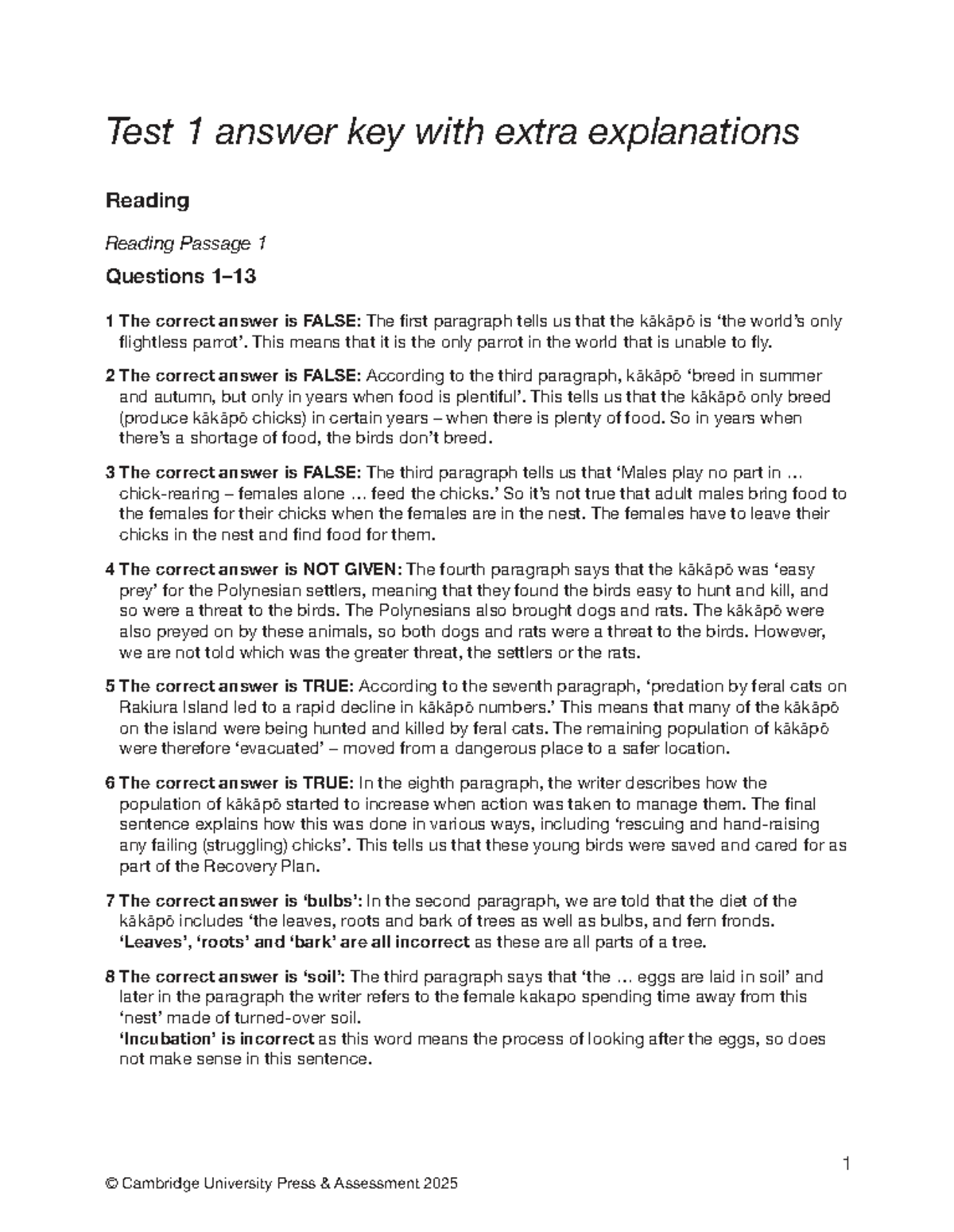 IELTS 20 Academic Reading Test 1 Answer Key with Explanations - Studocu