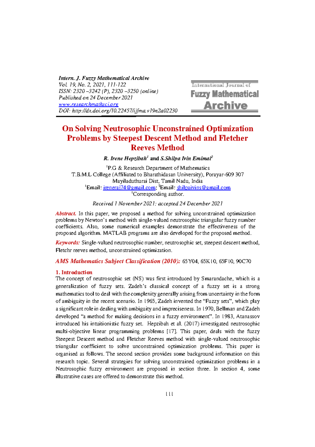 Proposed Method for Solving Unconstrained Optimization Problems in ...