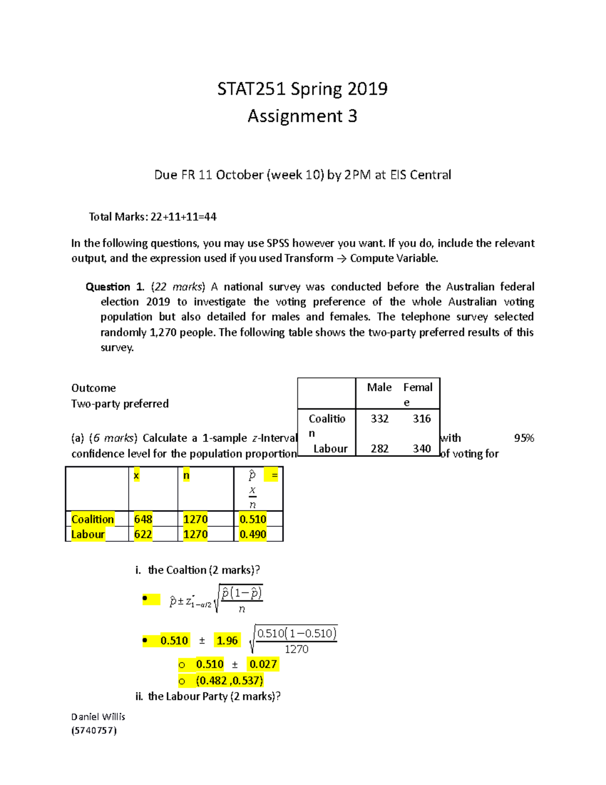 Stat251 Assignment 3: Voting Preferences and Statistical Tests Analysis ...