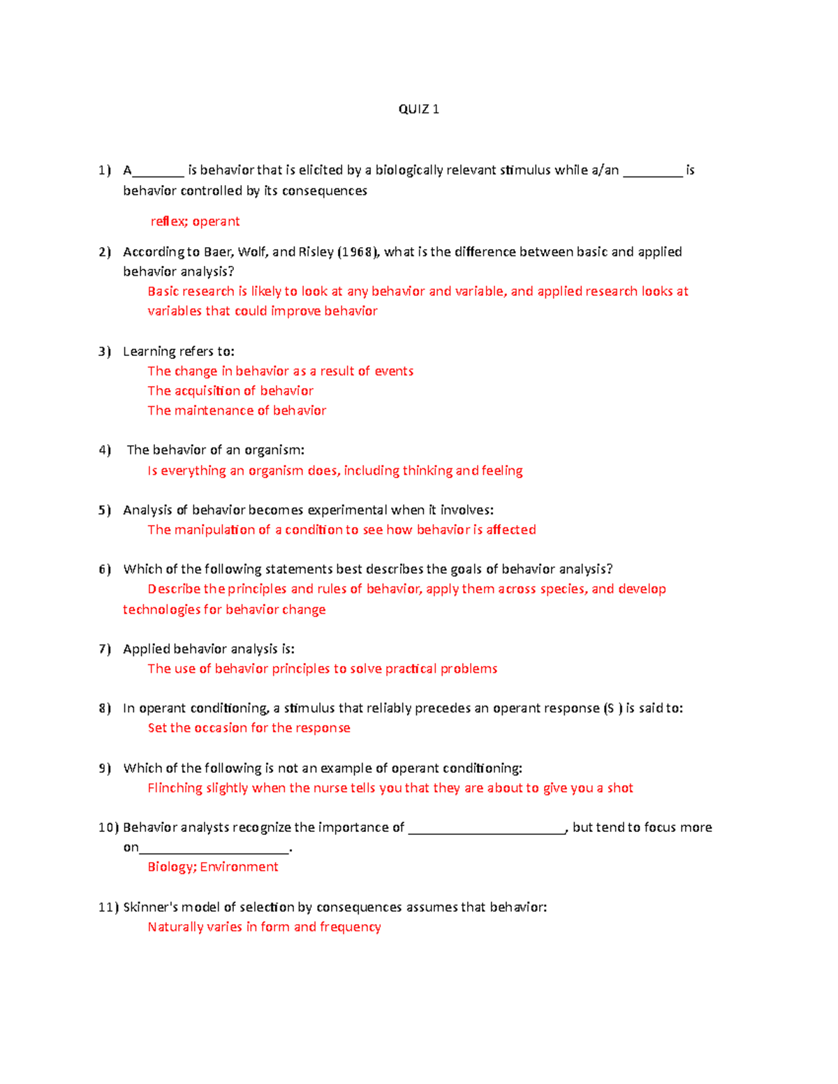 SPCE 609 Quiz 1 - Key Concepts in Behavior Analysis - Studocu