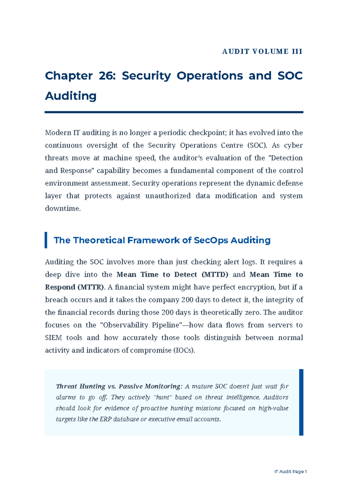 AUDIT VOLUME Chapter 26: SOC Security Operations & Auditing - Studocu