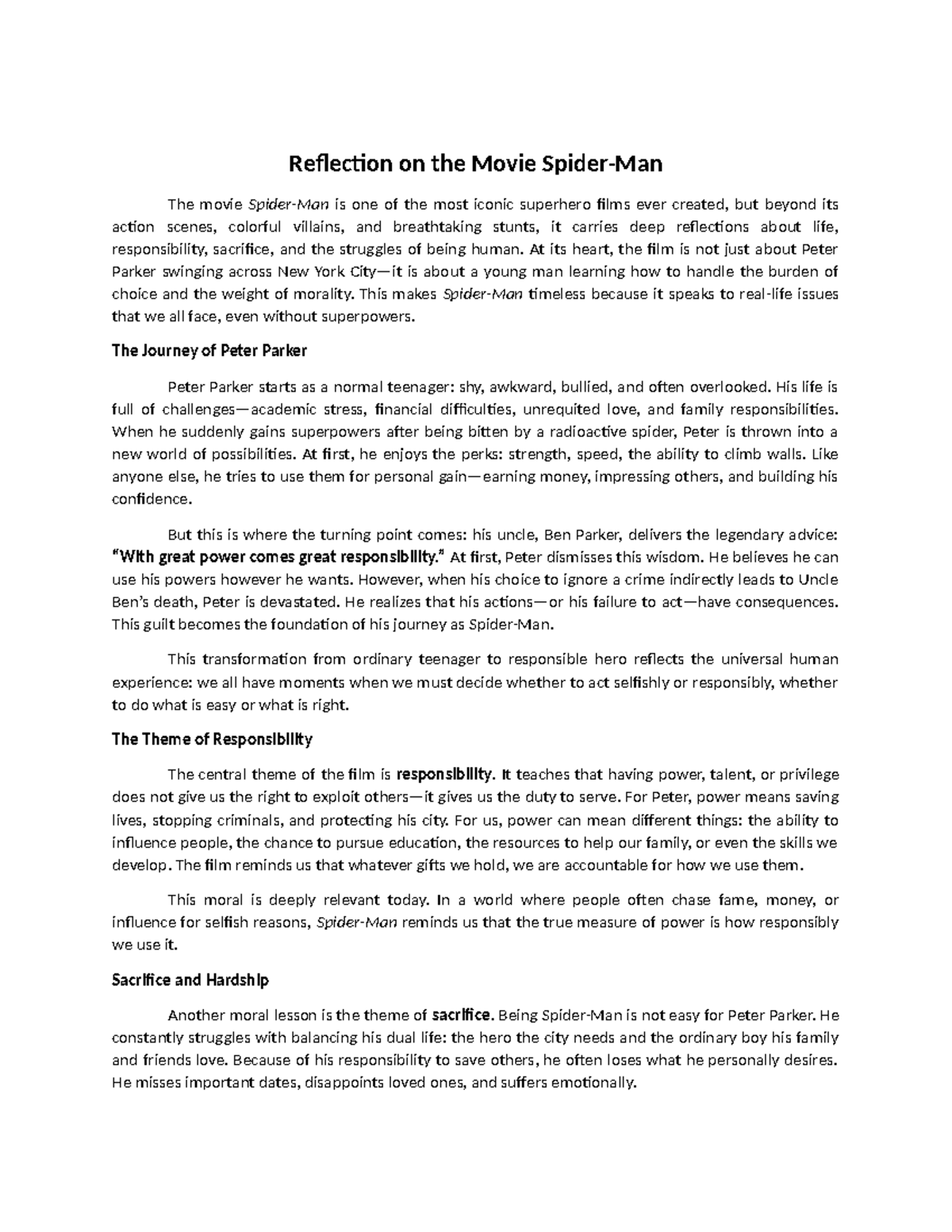 Reflection on the Movie: Spider-Man's Lessons on Life and ...
