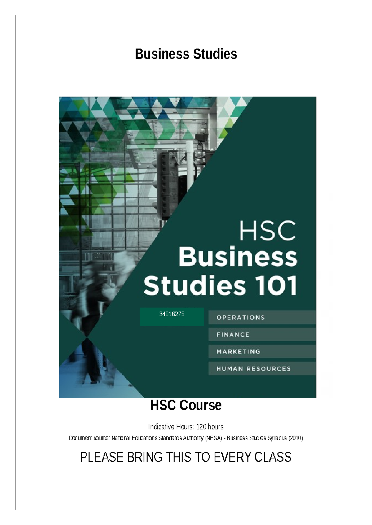 Year 12 Business Studies 34016275 Syllabus Revision Booklet - Studocu