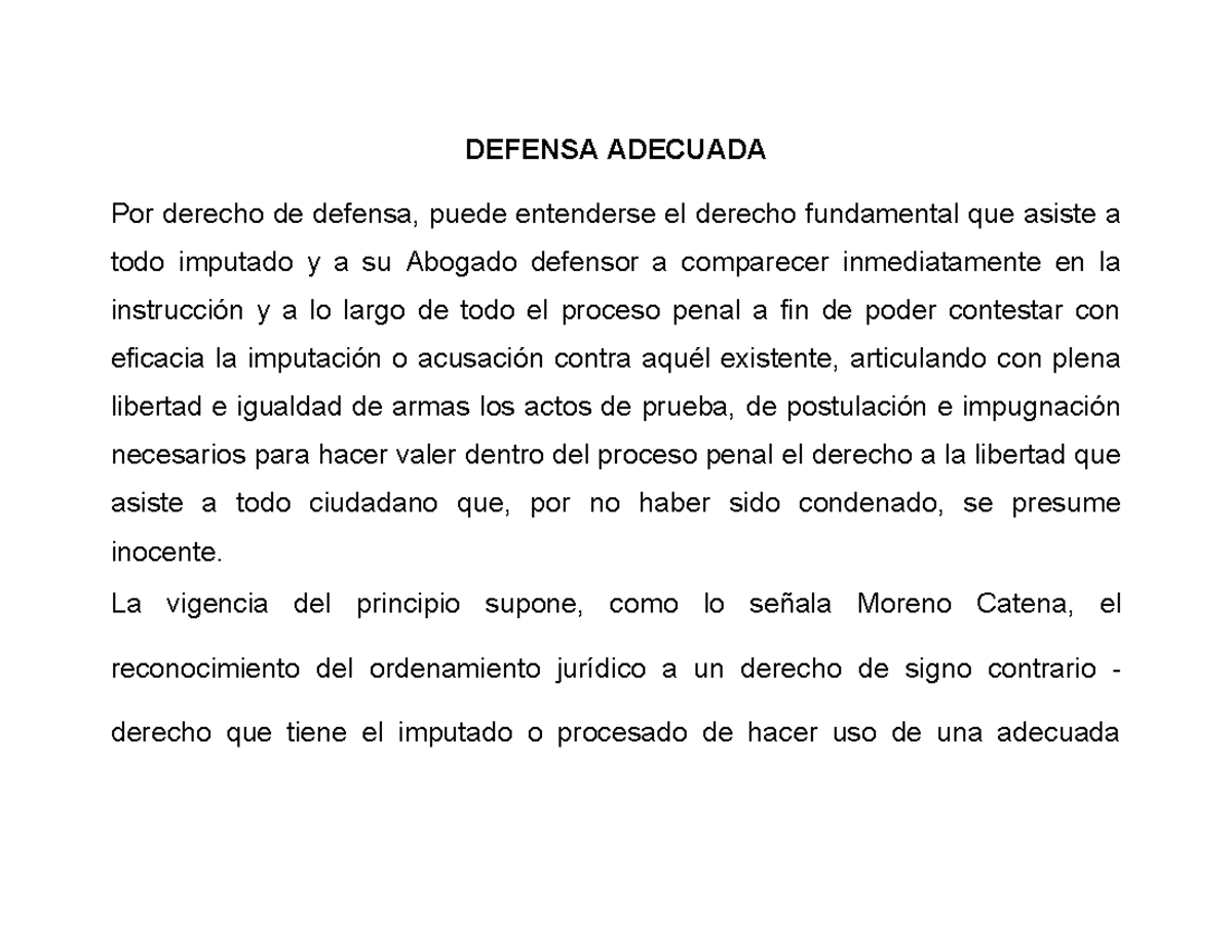 Derecho de Defensa: Principios y Garantías en el Proceso Penal - Studocu