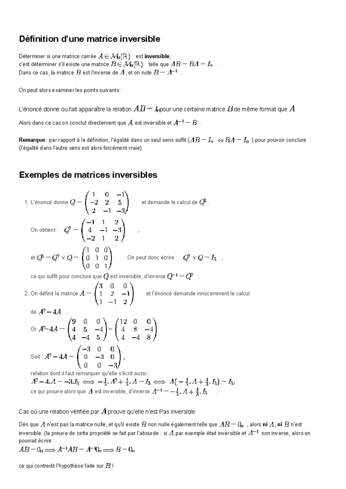 Fiche 7 - Matrices Inversibles et Déterminants en Mathématiques - Studocu