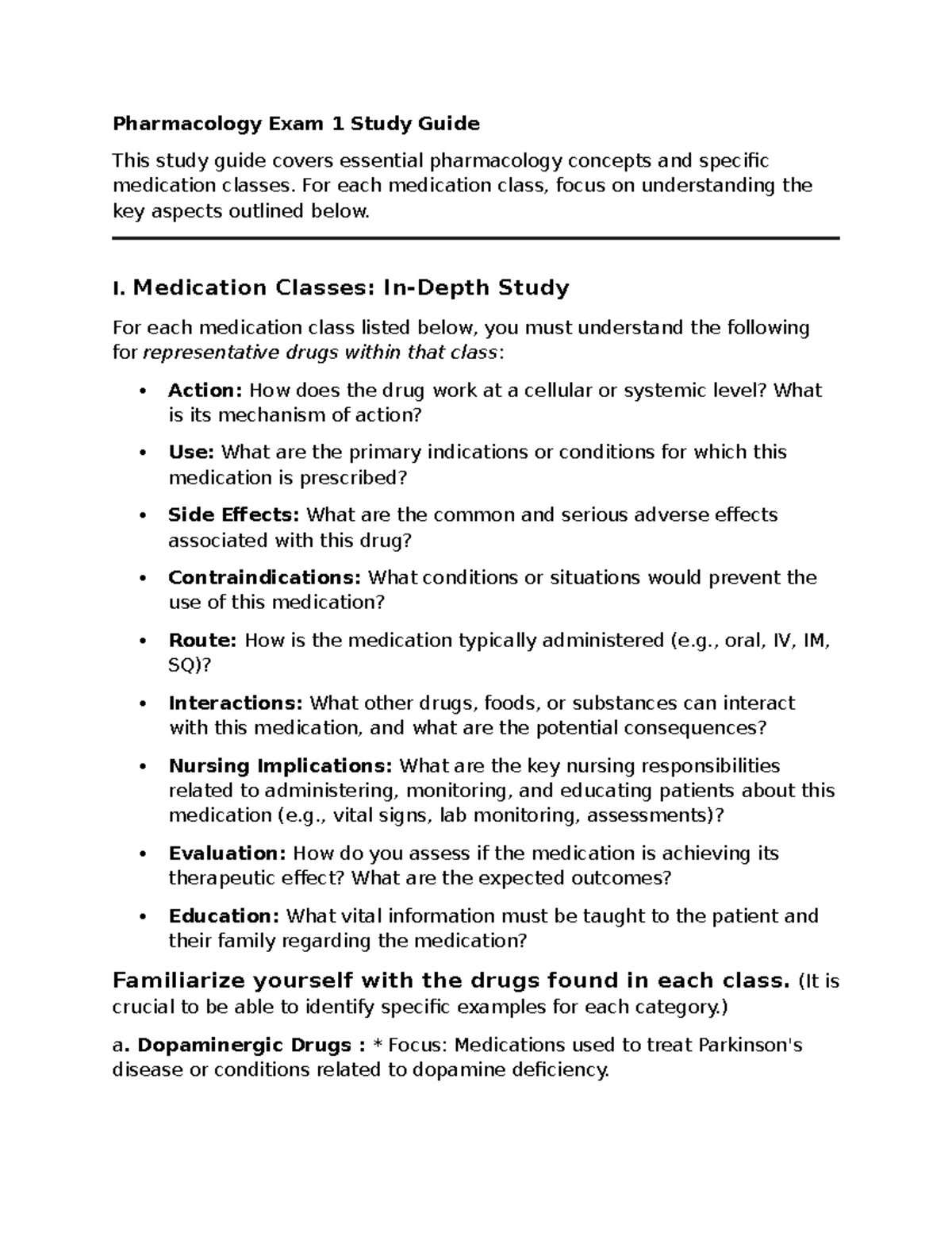 Pharmacology 101: Exam 1 Study Guide on Medication Classes and Concepts ...