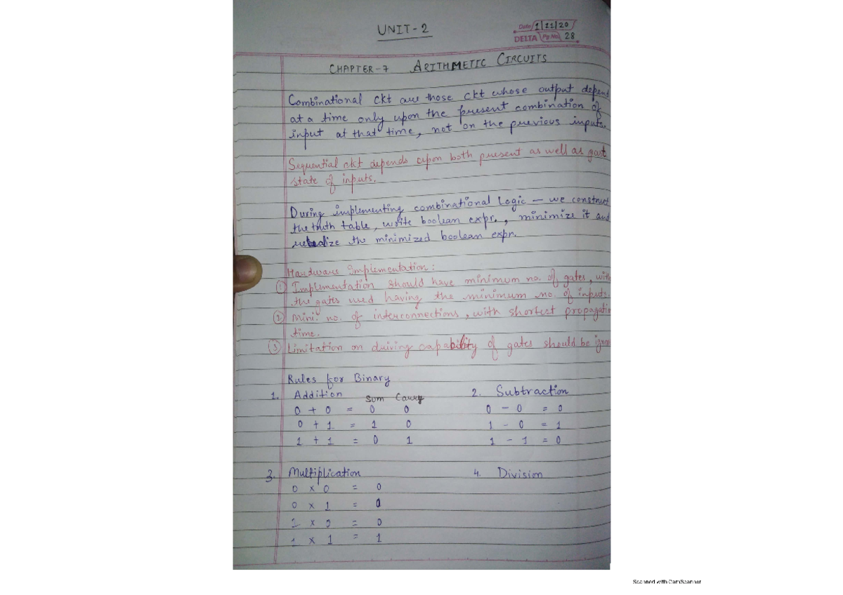 Unit 2 DE - Notes on Arithmetic Circuits and Combinational Logic - Studocu