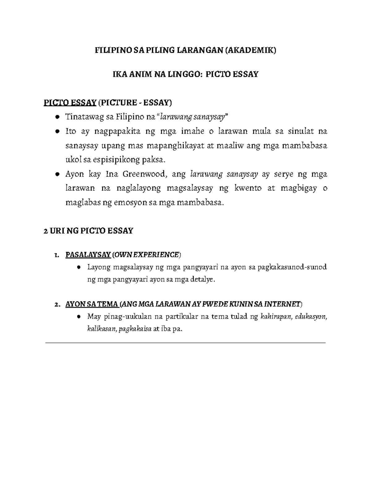 Filipino-SA-Piling-Larangan-Akademik-Week-6-Picto-Essay Guide - Studocu