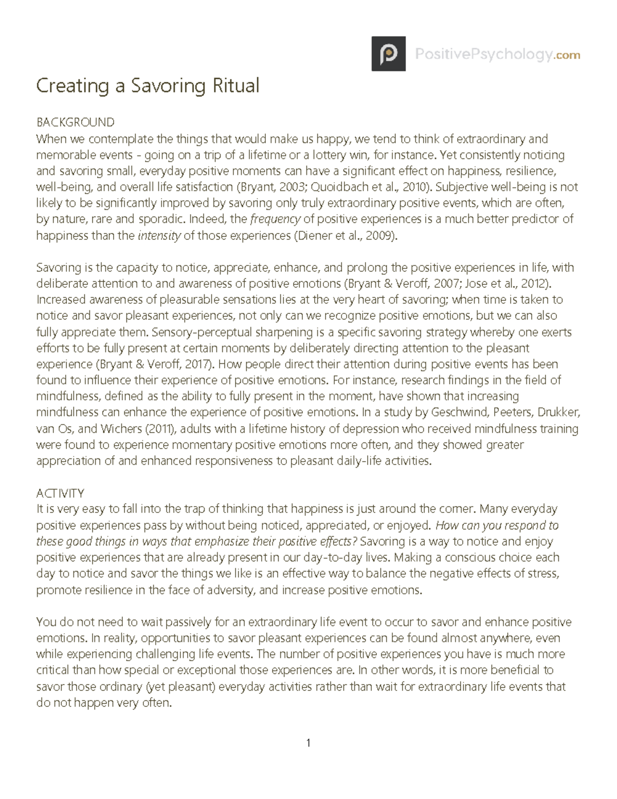 Creating a Savoring Ritual: Design Your Best Day Handout - Studocu