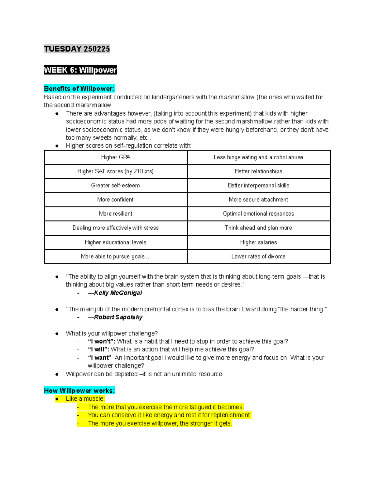 The Science of Happiness: Week 6 Class Notes on Willpower and Choice ...