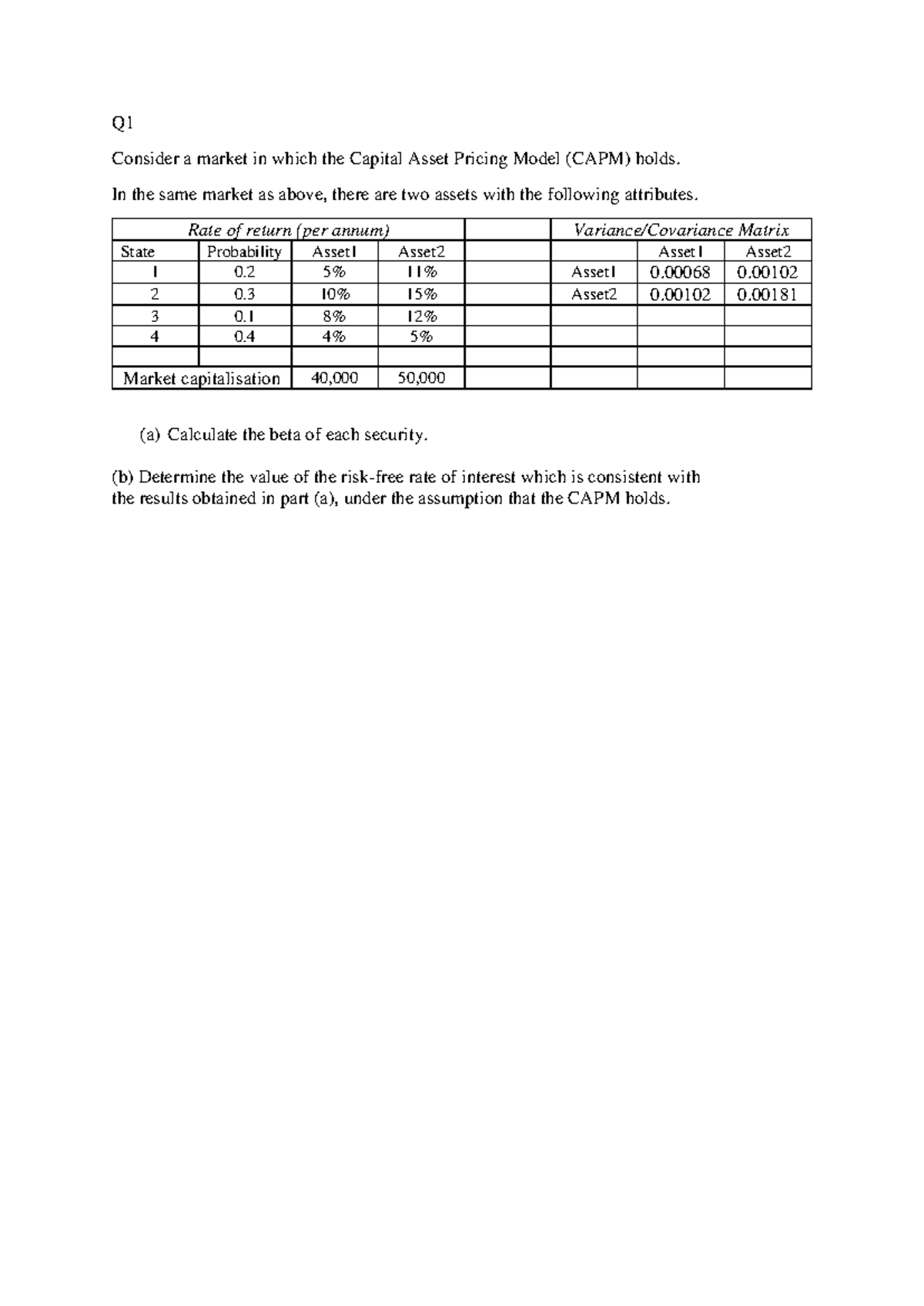 Tut 31 07 2023 - CAPM & Portfolio Model Practice Questions - Studocu