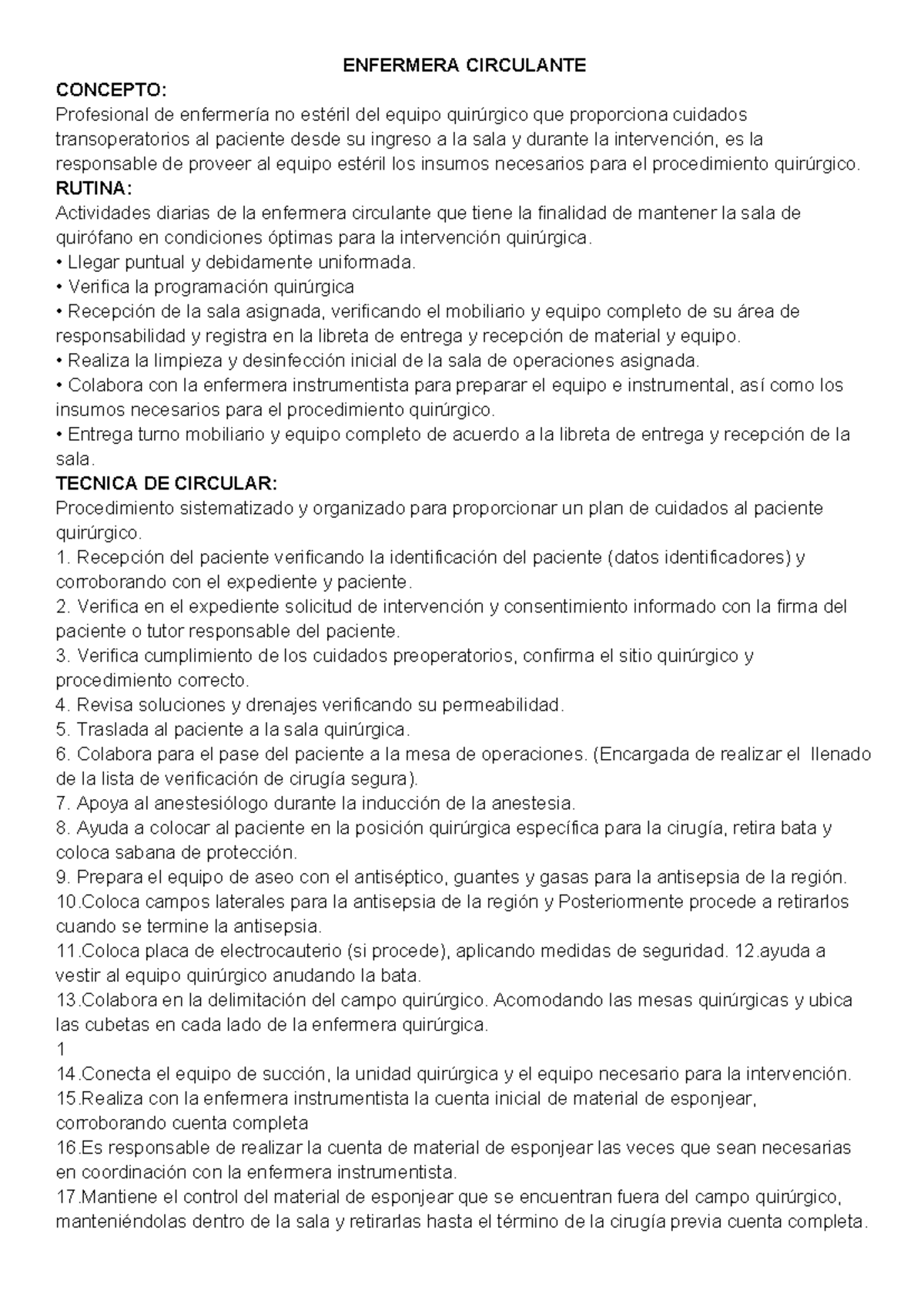 Funciones de la Enfermera Quirúrgica y Circulante en el Quirófano - Studocu