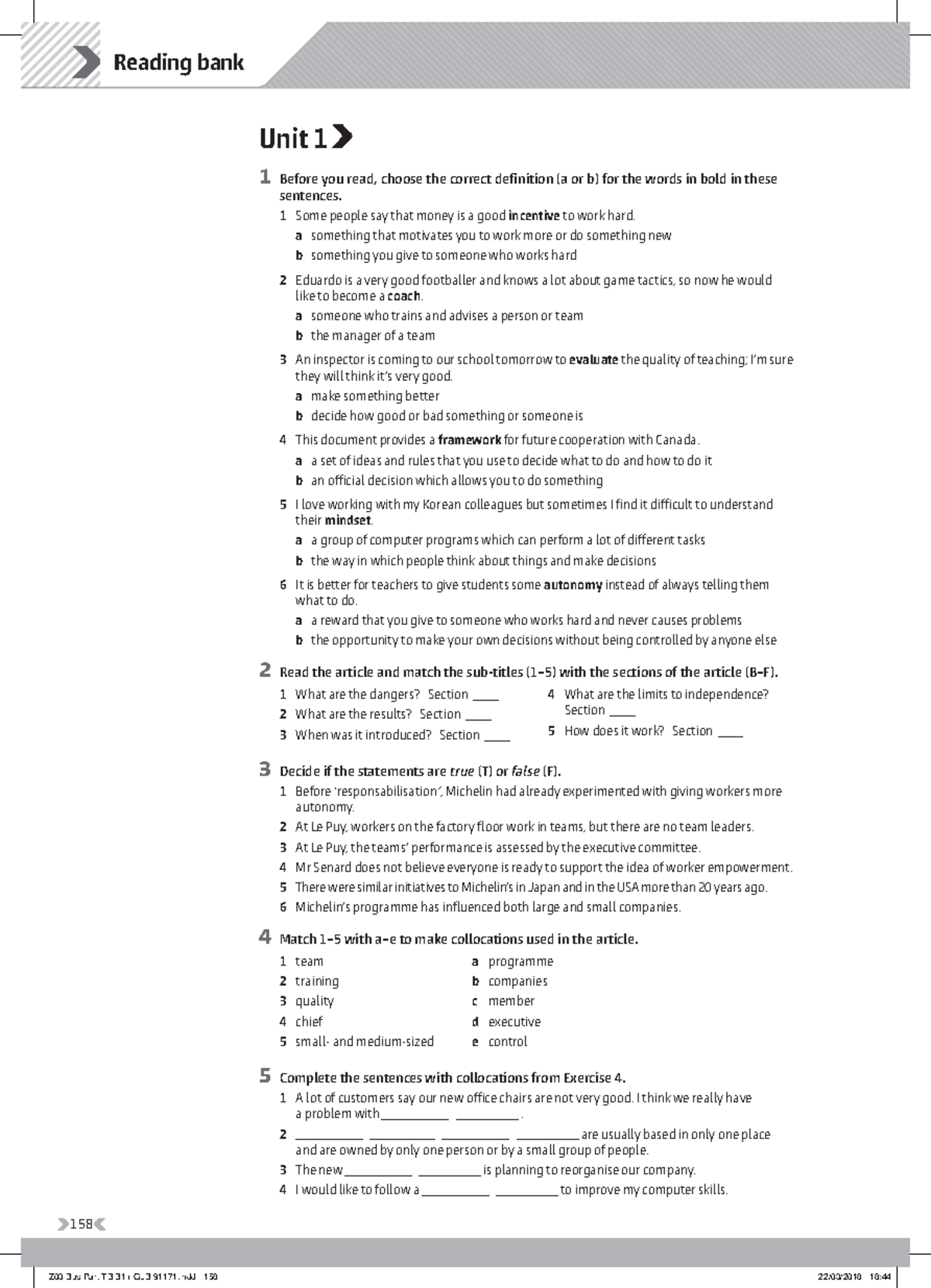 Bus Part B1 Reading Bank: Unit 1 Vocabulary & Concepts Guide - Studocu
