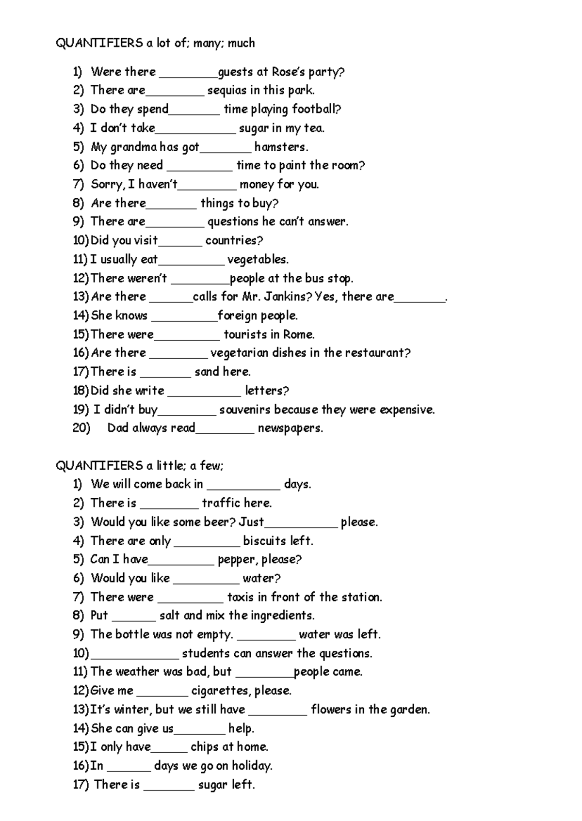 Quantifiers Worksheet: Understanding Usage and Examples - Studeersnel
