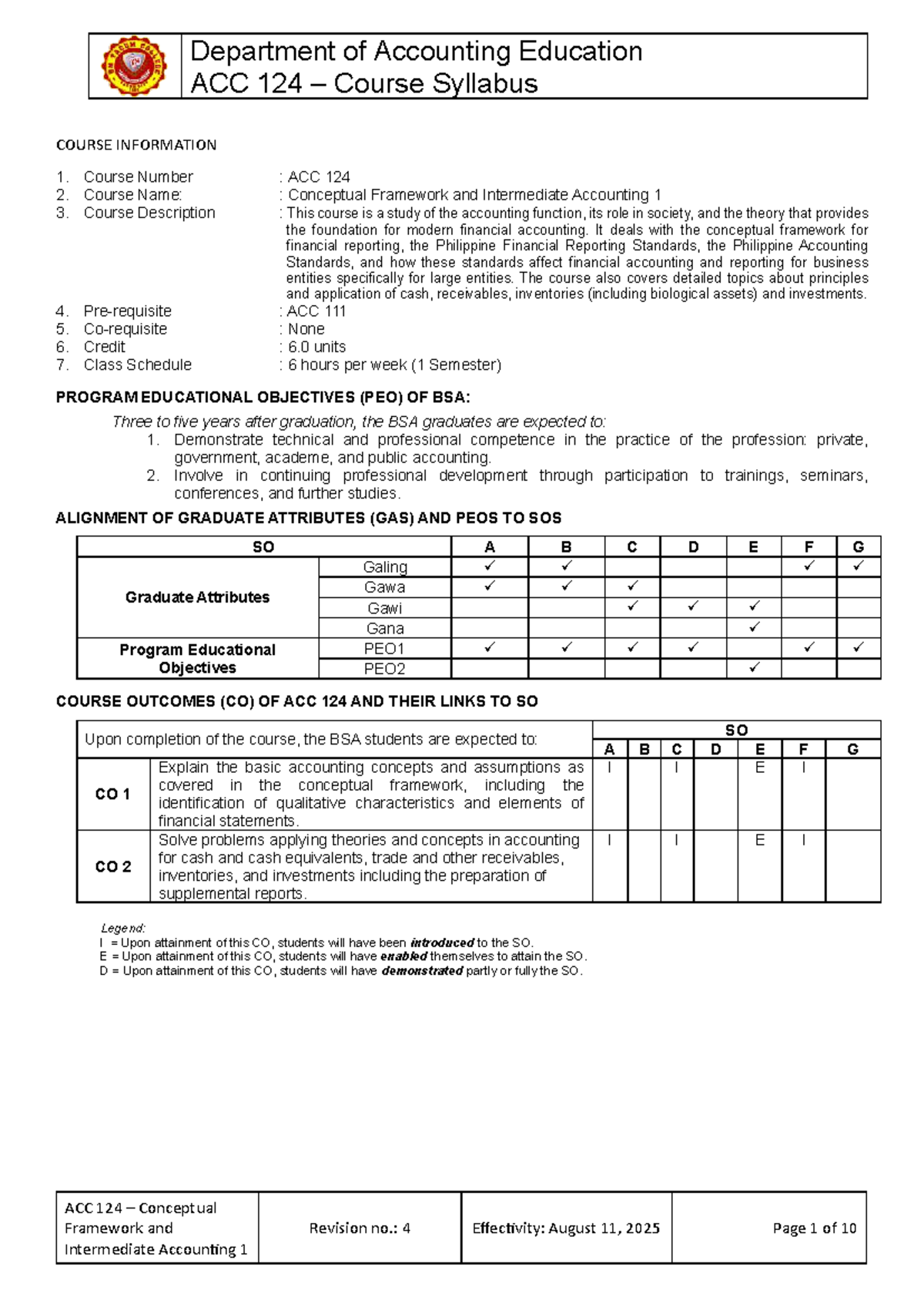 ACC 124 Syllabus: Conceptual Framework & Intermediate Accounting 1 ...