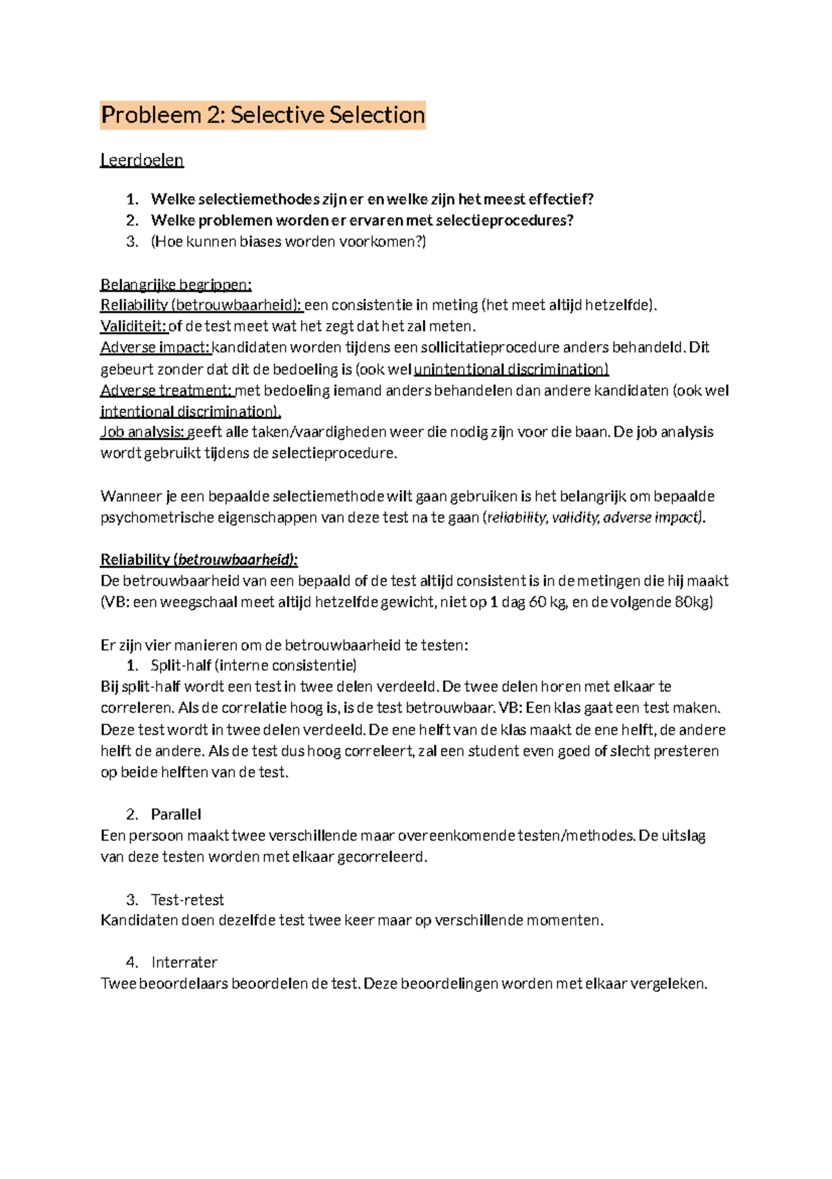 Probleem 2: Samenvatting Selectieve Selectie en Effectieve Methoden ...