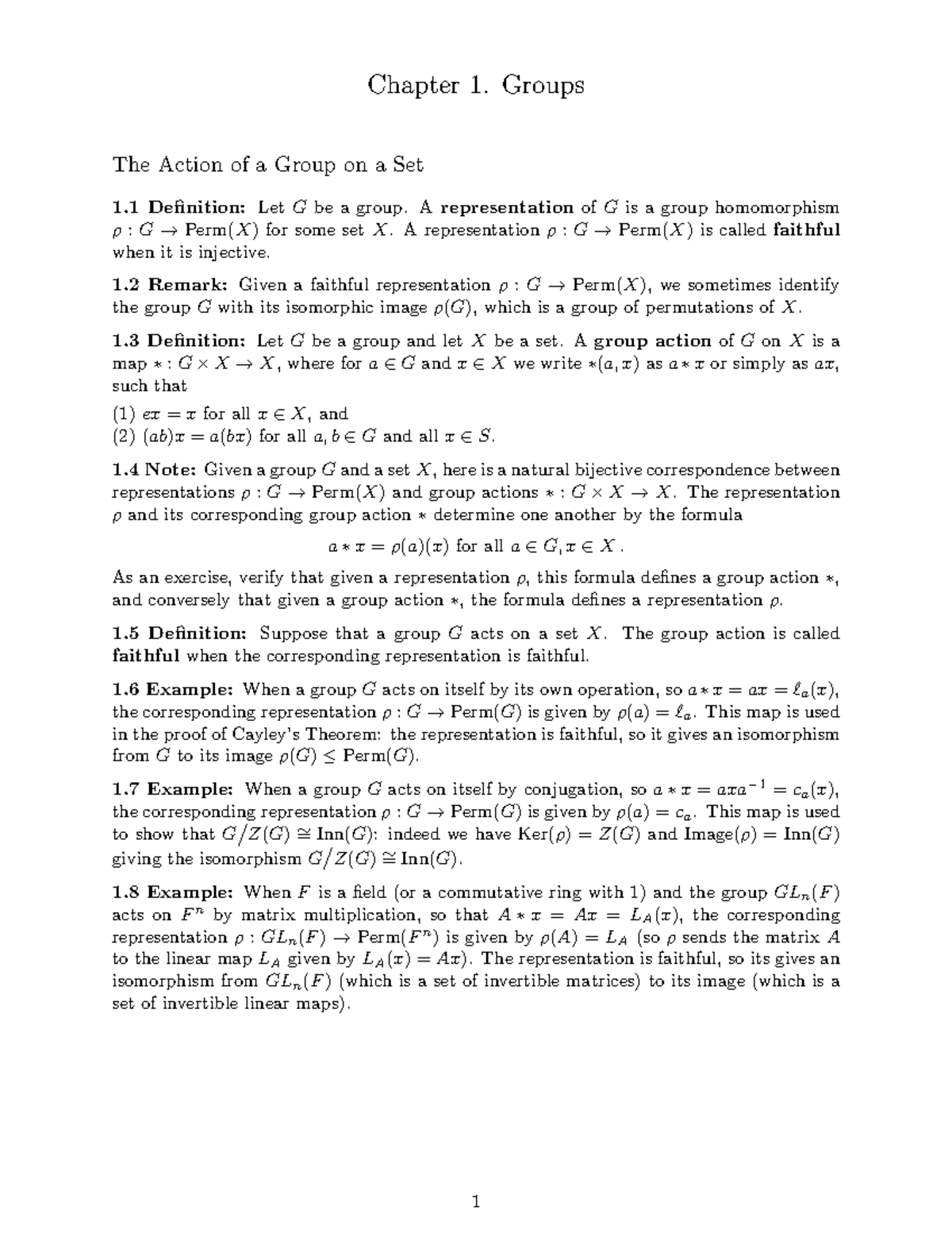 Chapter 1: Groups and Their Actions on Sets (MATH 101) - Studocu