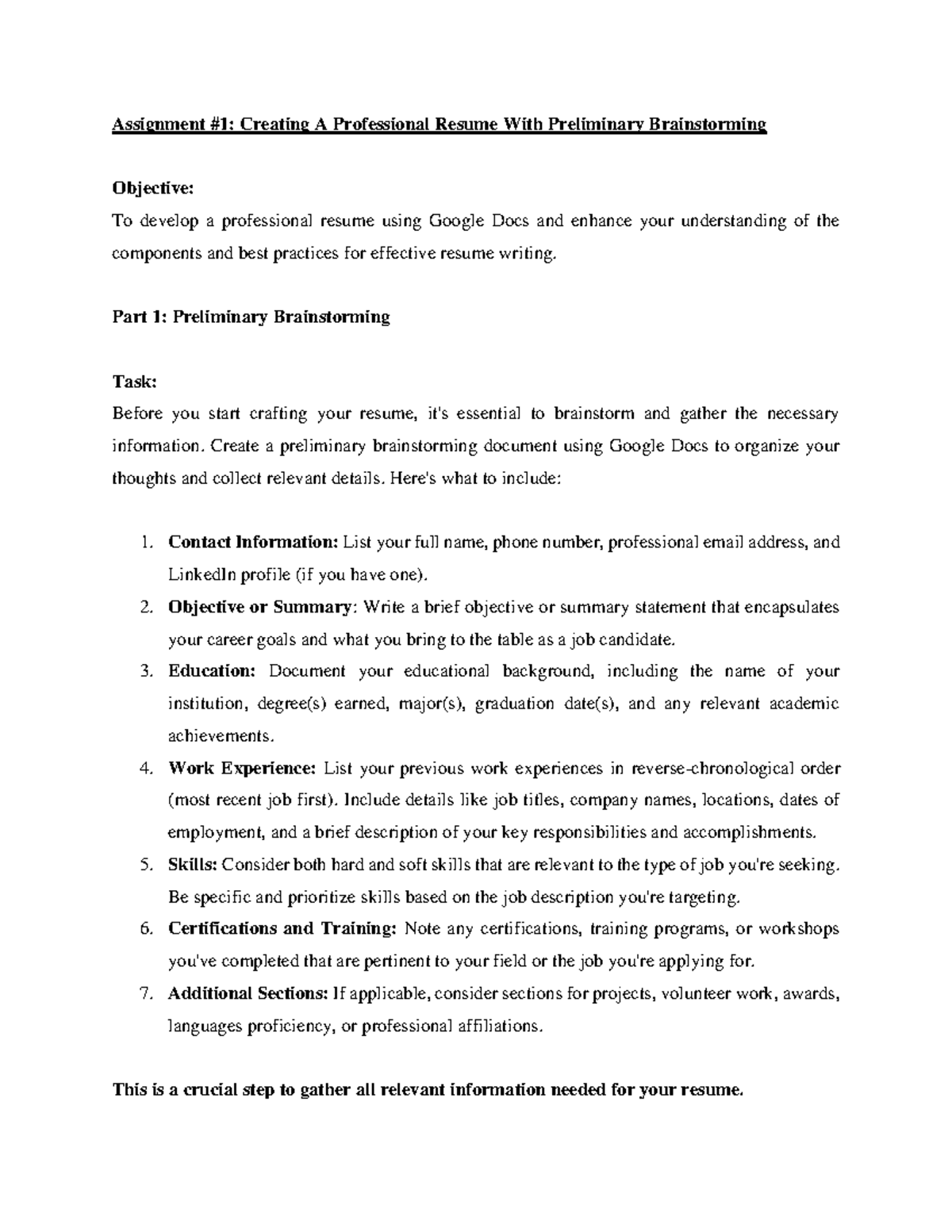 MGT334 Assignments #1 Guidelines: Professional Resume Creation Tips ...