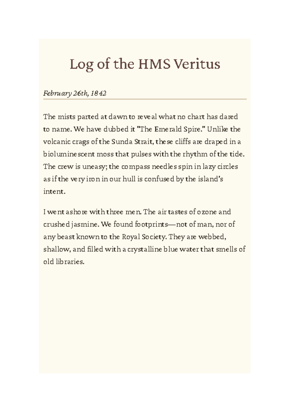 HMS Veritus Log: Exploration Notes - Feb 26-27, 1842 - Studocu