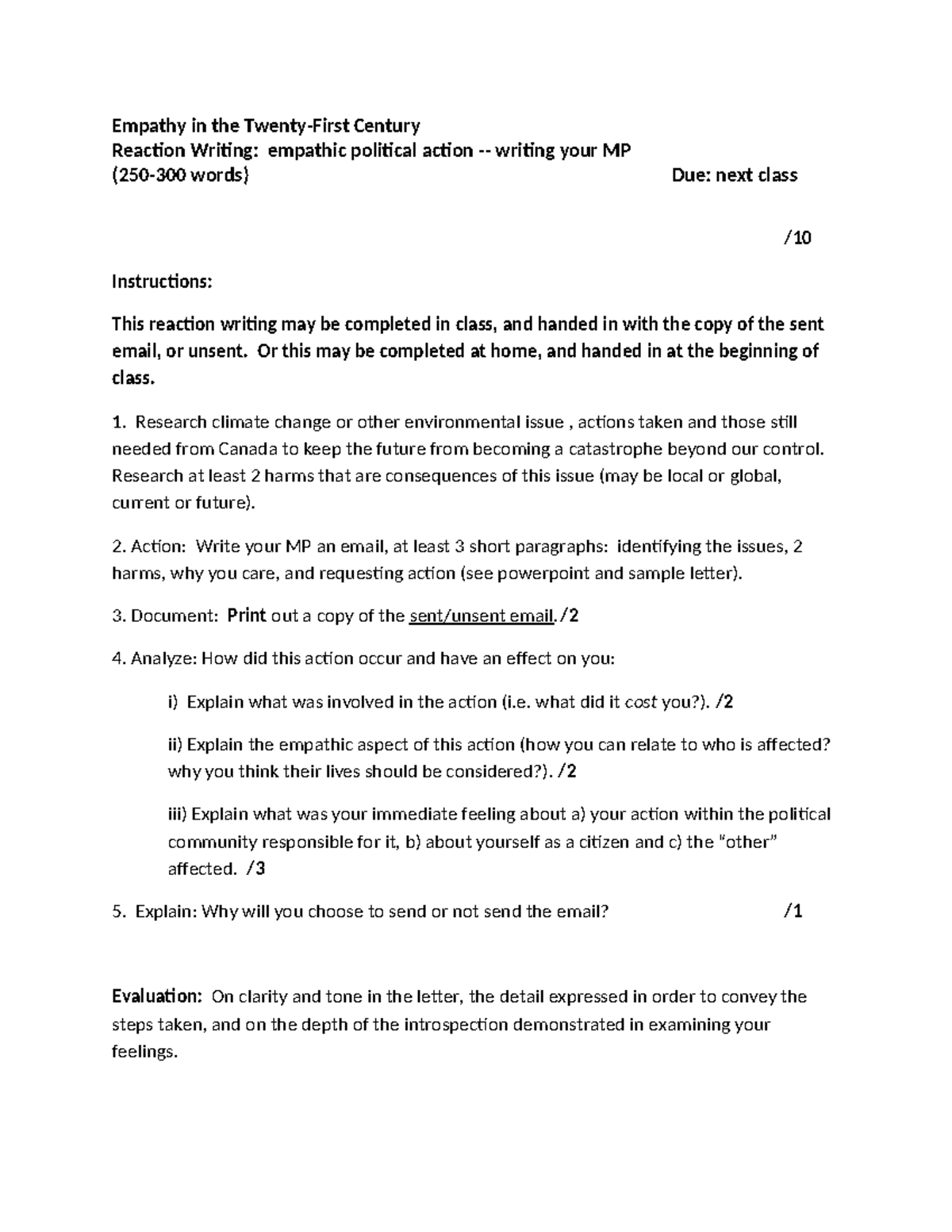 Empathy in Action: Reaction Writing for Political Engagement (ENG 101 ...