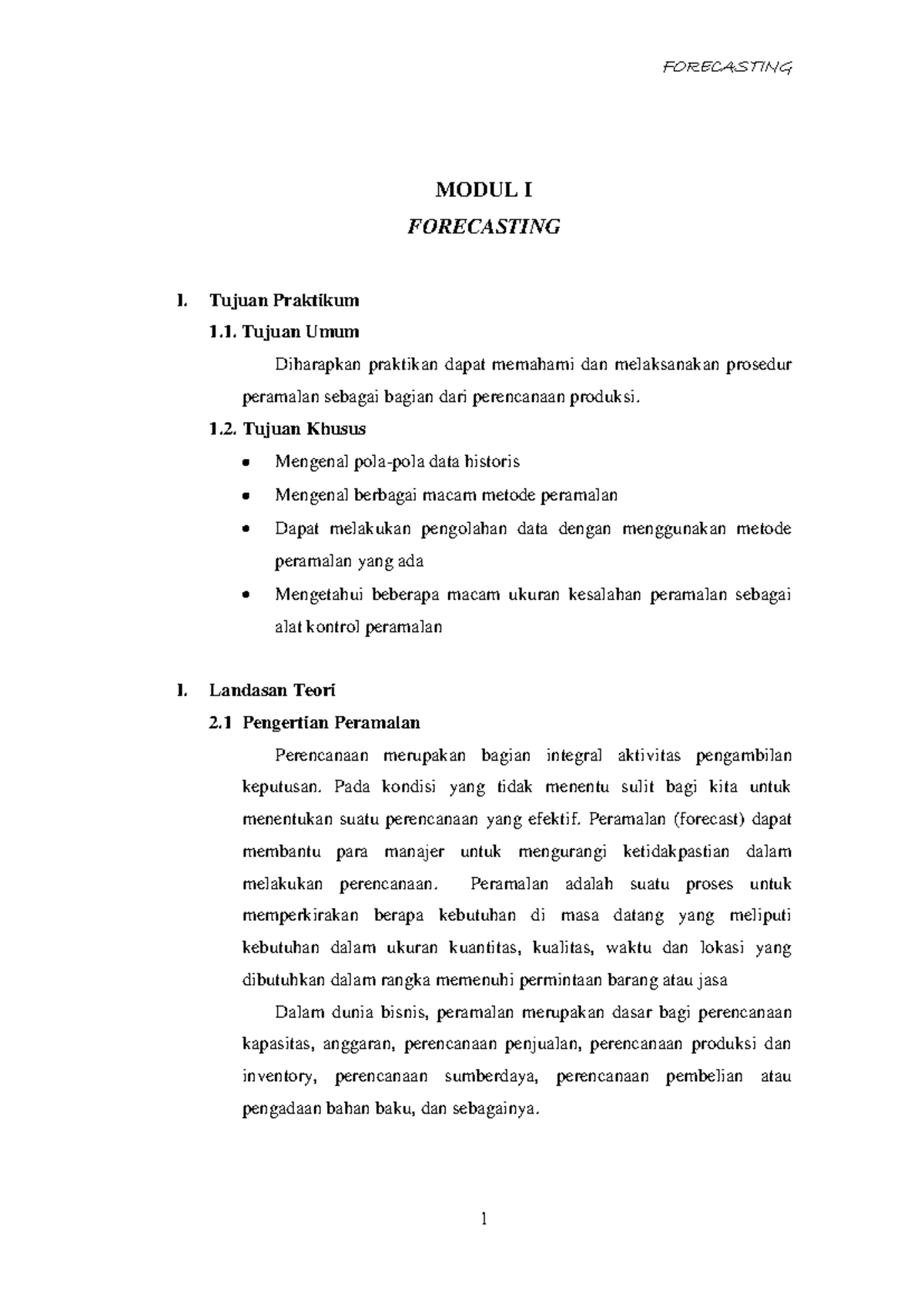 Modul Praktikum PPIC: Forecasting dan Agregat Planning - Studocu
