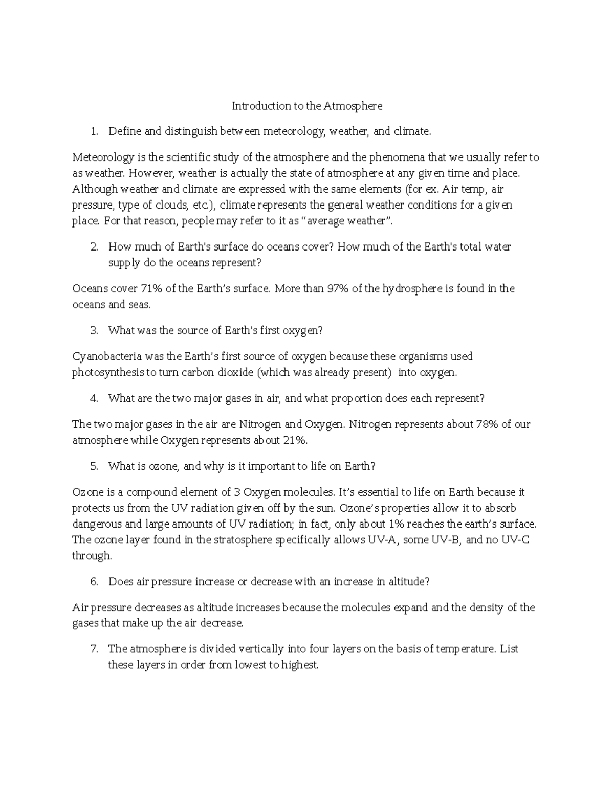 Ch 1: Intro to the Atmosphere - Meteorology, Weather and Climate - Studocu