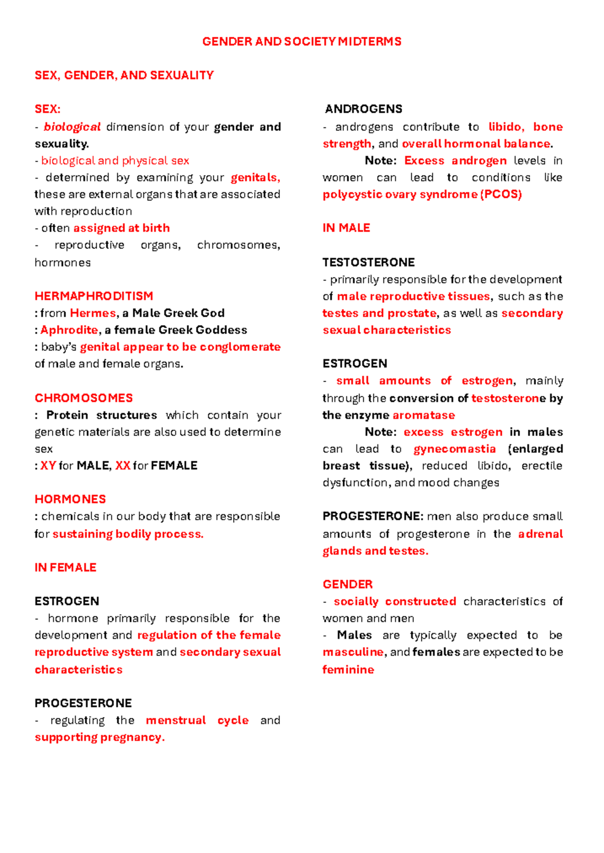GENDER AND SOCIETY MIDTERM: SEX, GENDER, AND SEXUALITY OVERVIEW - Studocu