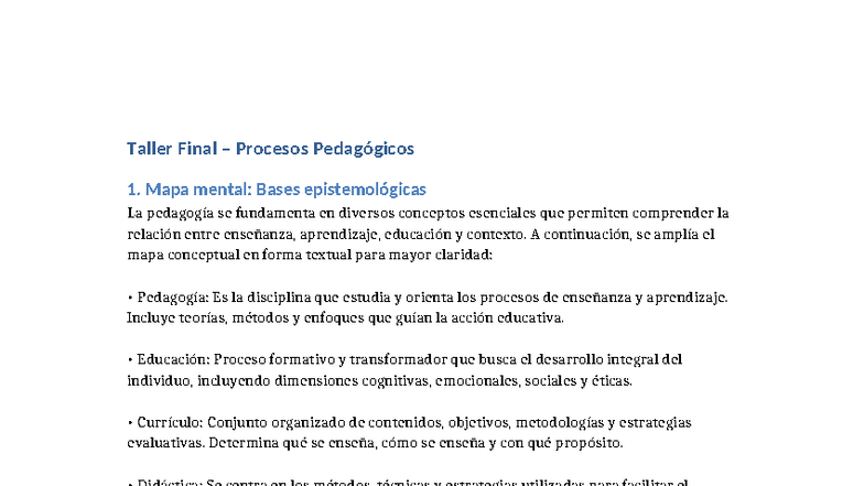 Taller Final SENA: Procesos Pedagógicos y Mapa Mental - Studocu