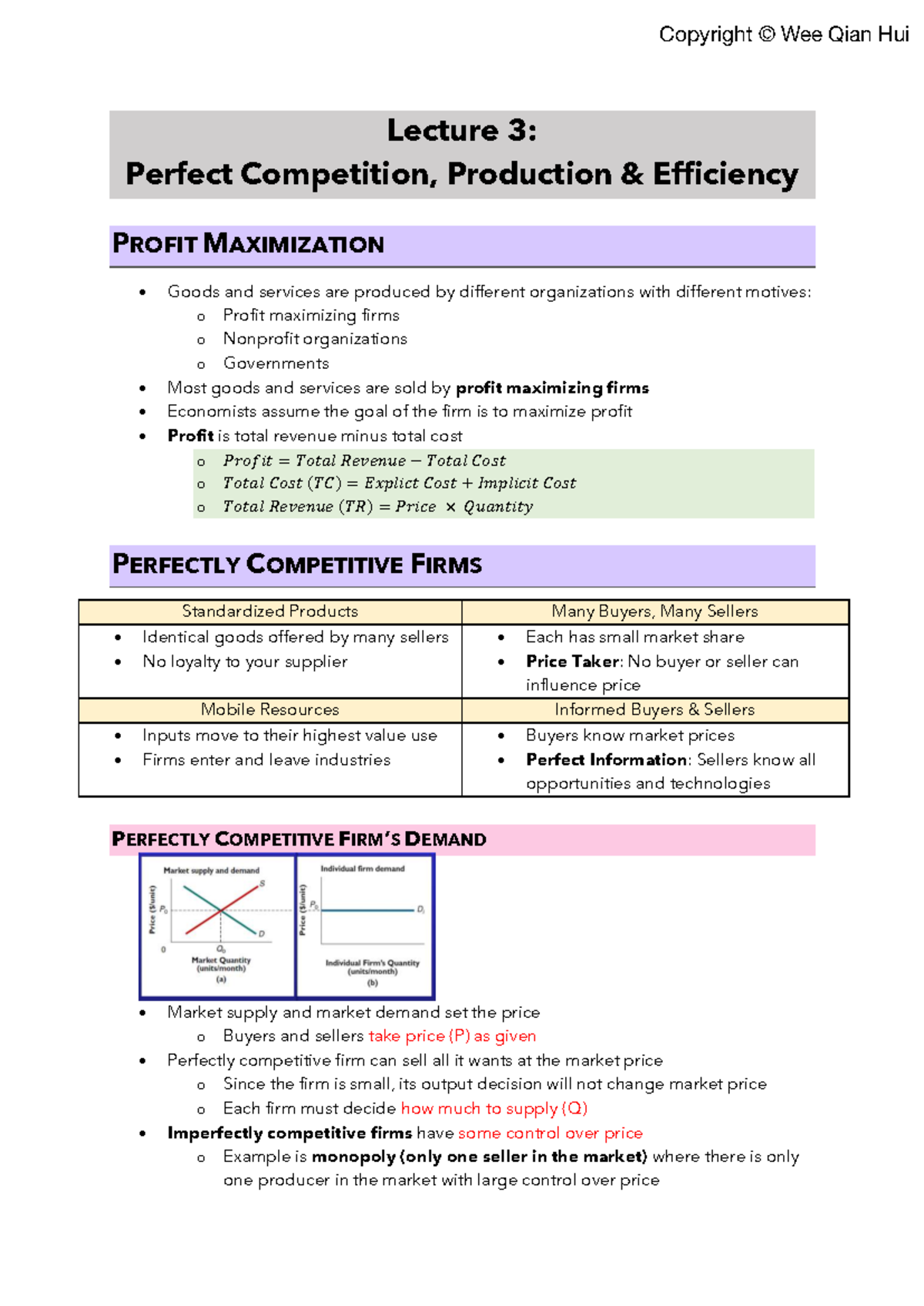 Lecture 3: Perfect Competition & Profit Maximization (ECO 101) - Studocu