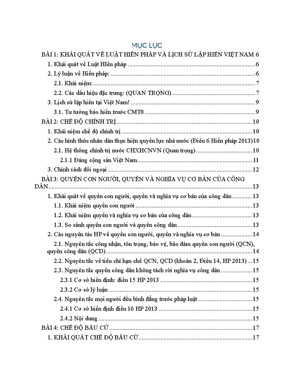 Đề cương ôn tập Luật Hiến Pháp - Tài liệu ôn thi CHP 101 - Document Preview