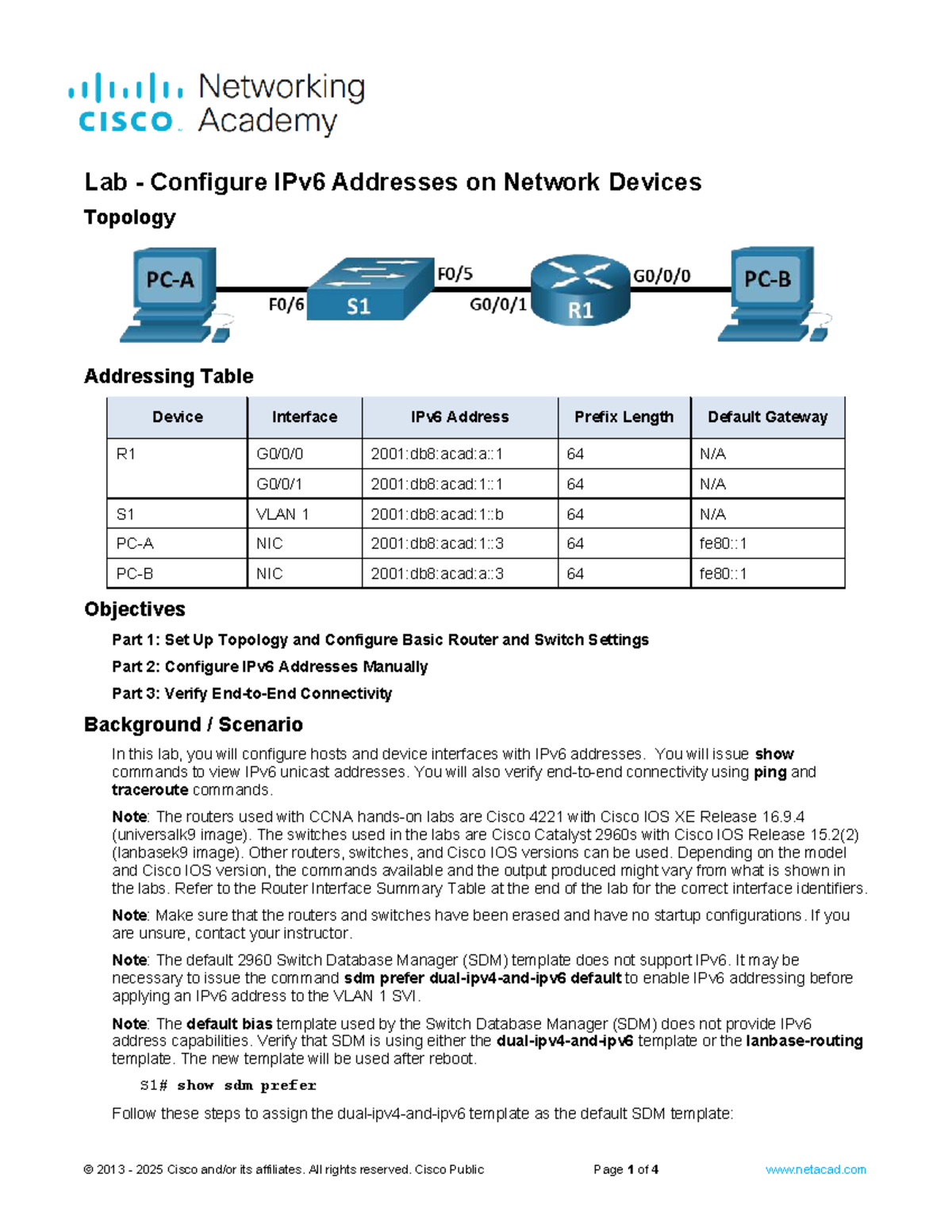 Lab - Configure IPv6 Addresses on Network Devices (CCNA) - Studocu