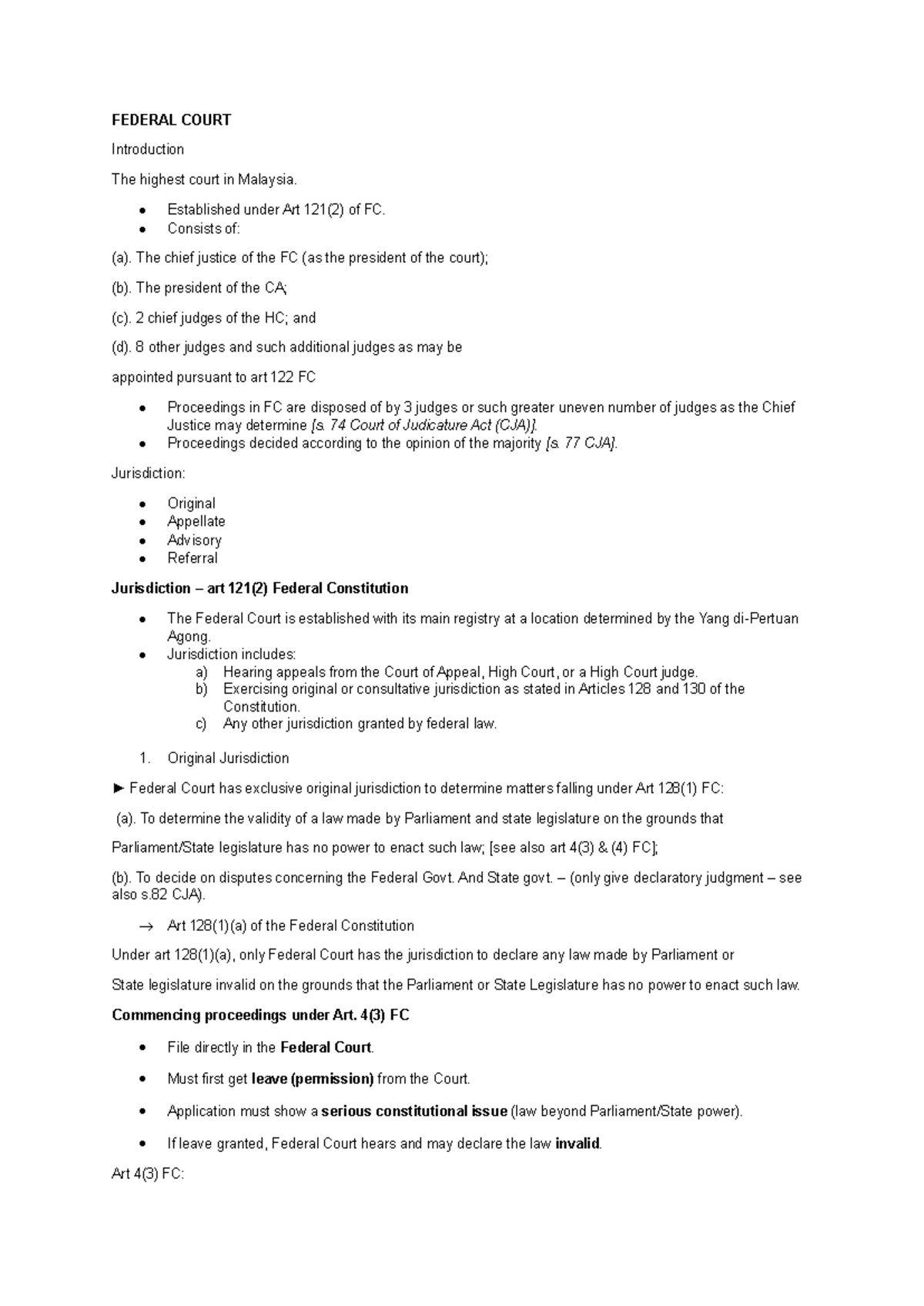 Federal Court Notes: Jurisdiction and Key Cases Overview - Studocu