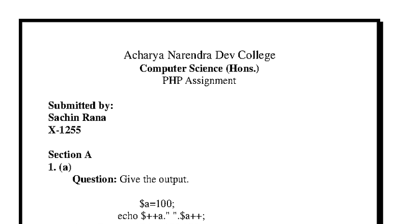 PHP Assignment (CS Hons) - Acharya Narendra Dev College - Studocu